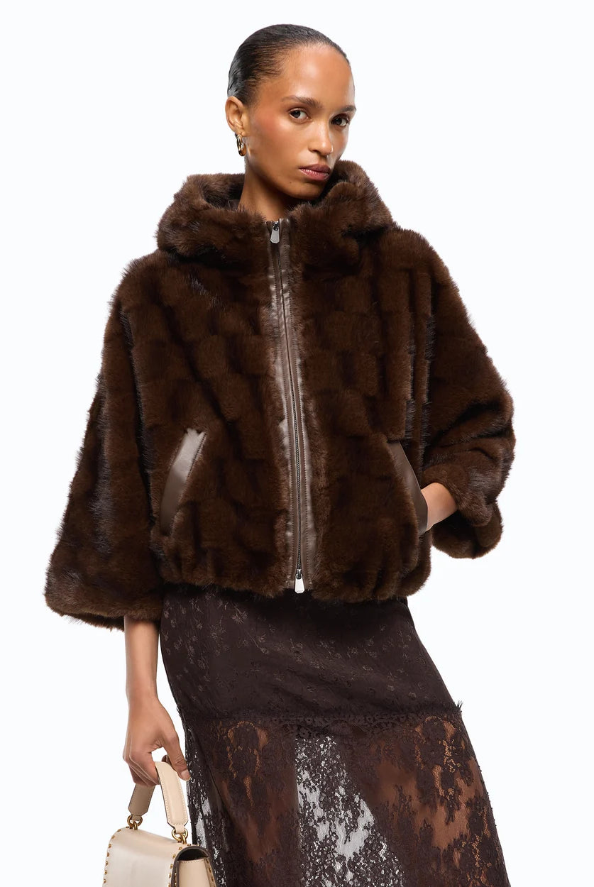 Cadetia Blouson Hooded Faur Fur Jacket - Brown by Pinko | 25 South Boutiques