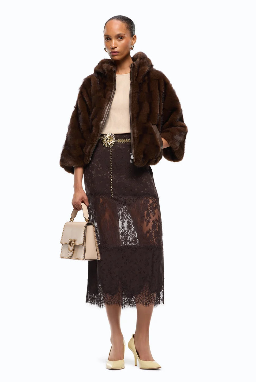 Cadetia Blouson Hooded Faur Fur Jacket - Brown by Pinko — alternate view