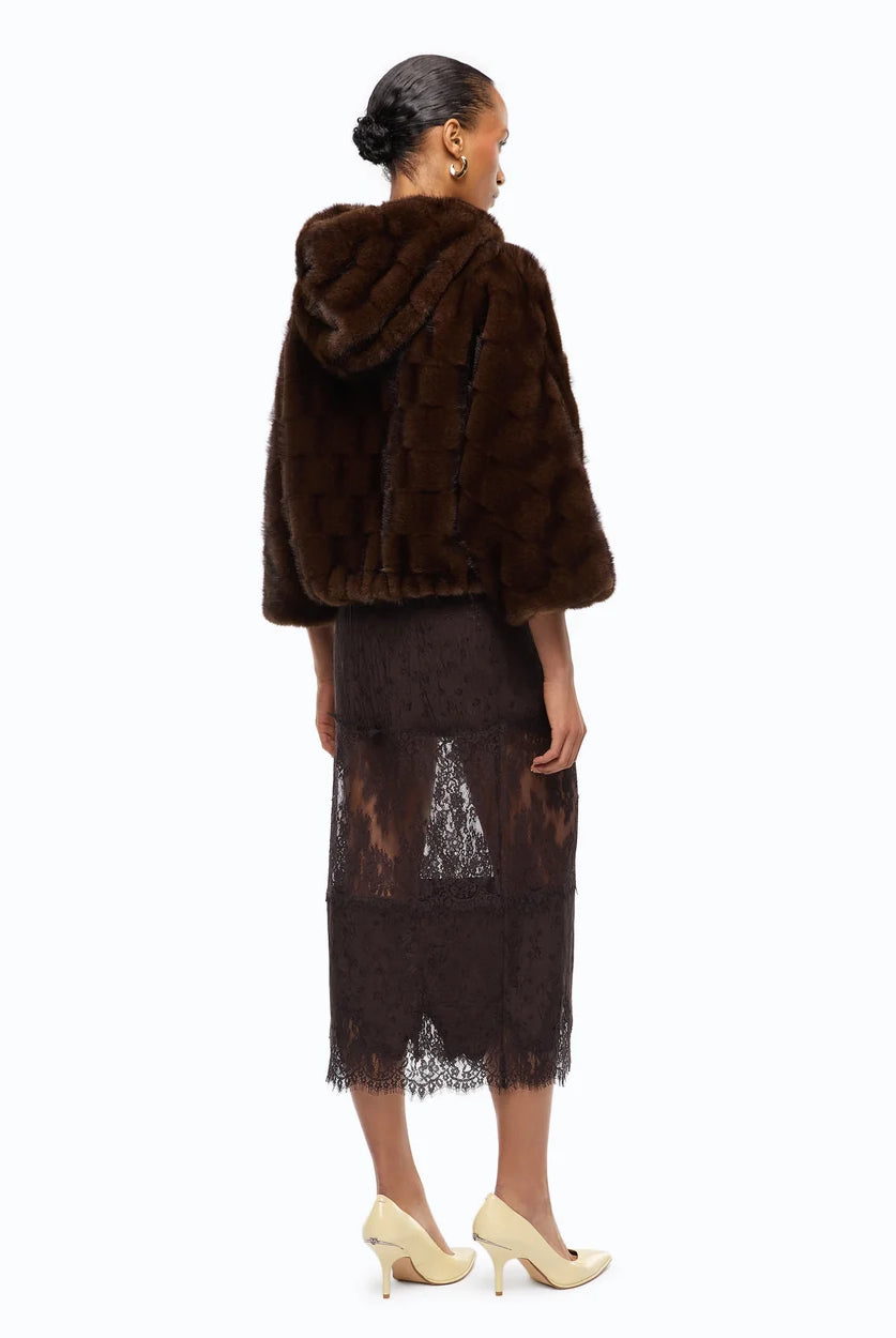 Cadetia Blouson Hooded Faur Fur Jacket - Brown by Pinko — view 4