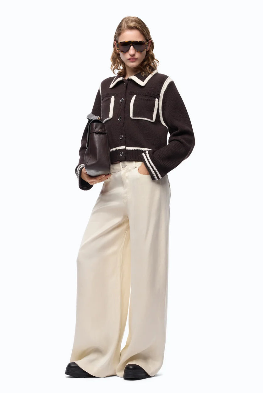 Sulcis Contrast Edge Merino Wool Jacket - Brown White by Pinko — alternate view