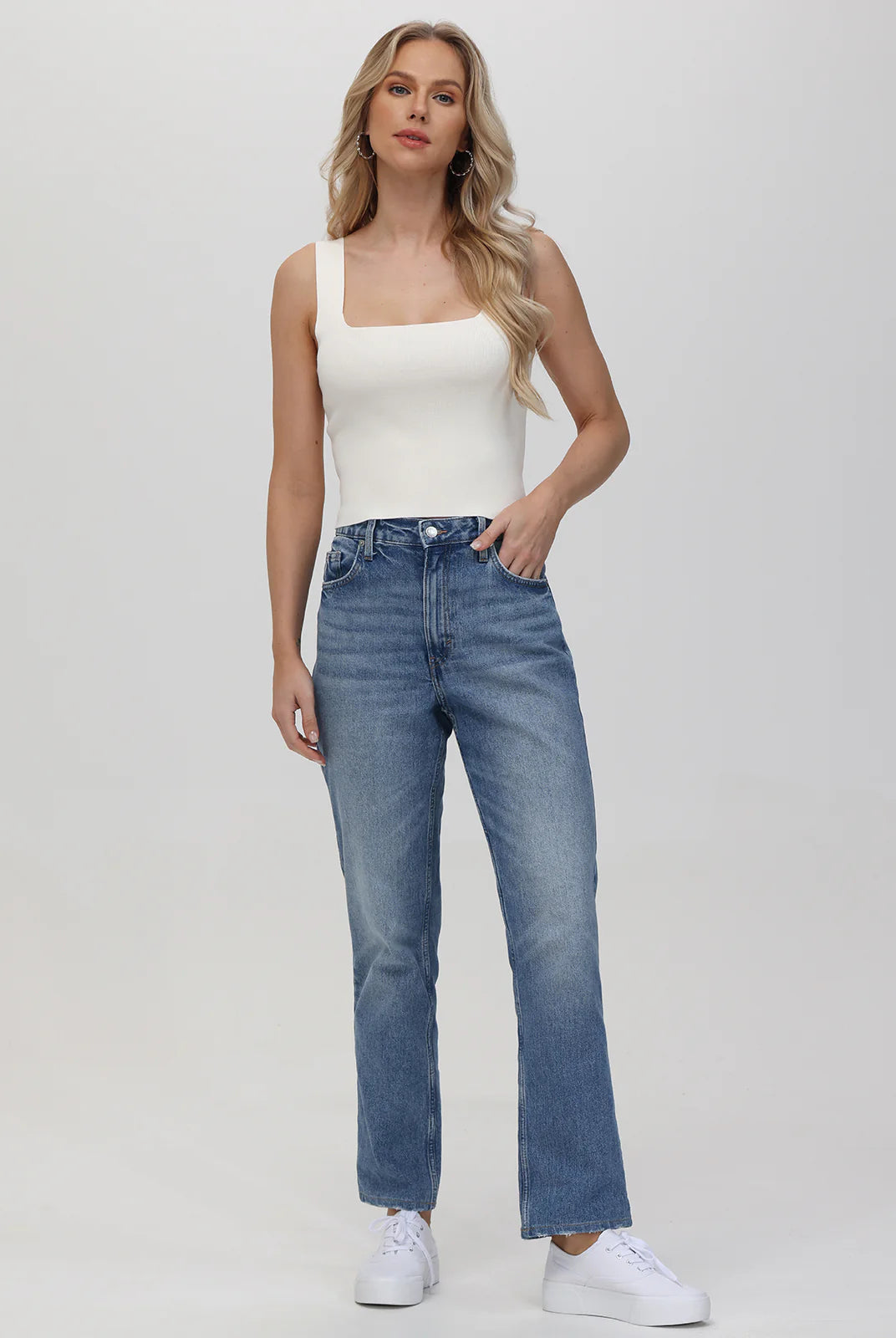 Eva Square Neck Tank - White by 525 America — view 3