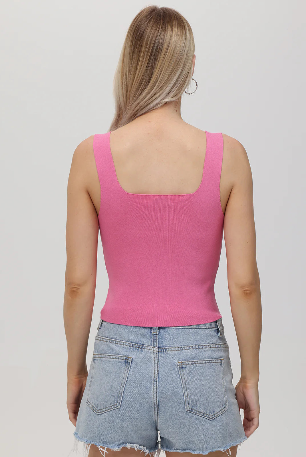Eva Square Neck Tank - Shocking Pink by 525 America — alternate view