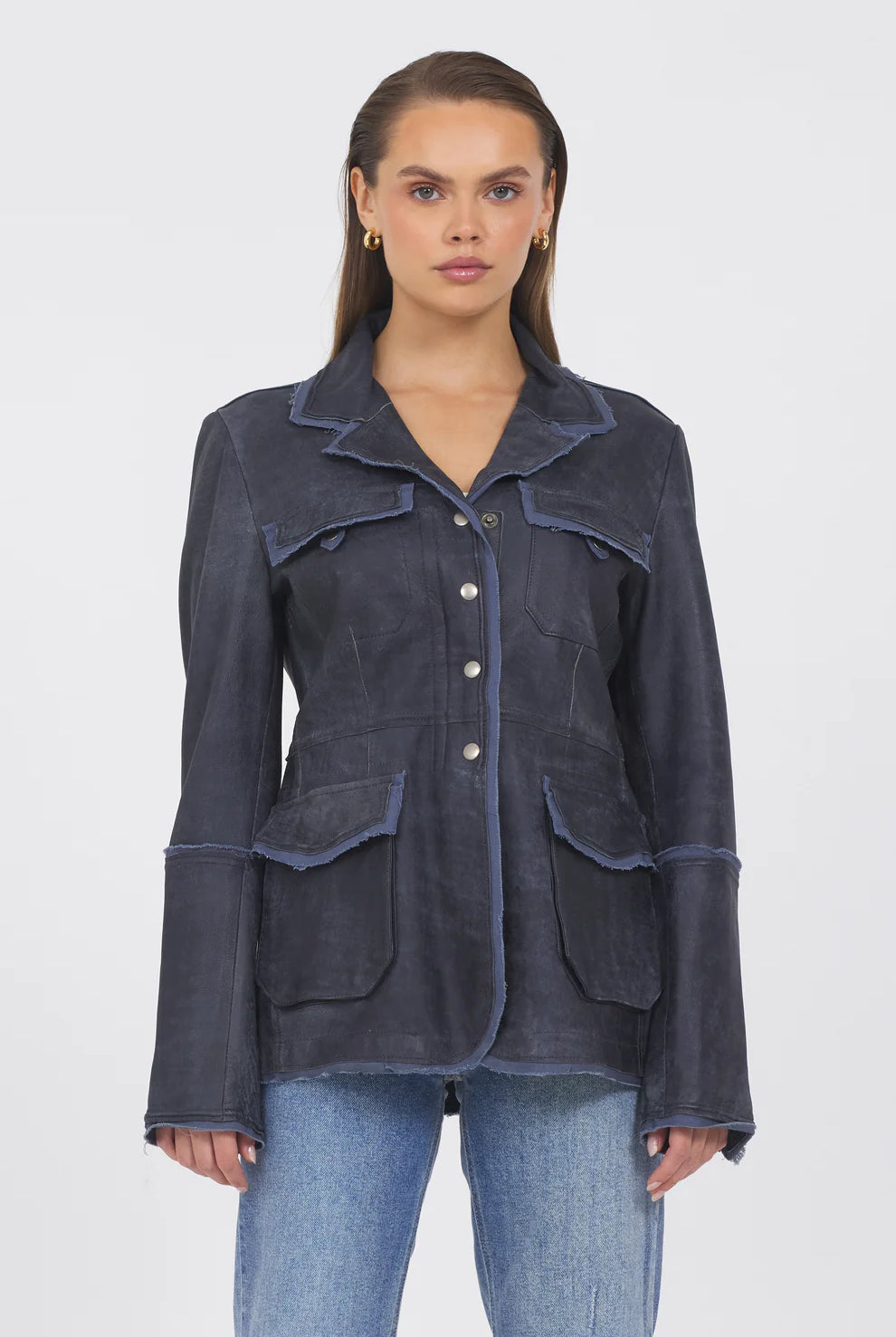 Meryl Distressed Leather Jacket - Indigo by Jakett — view 3