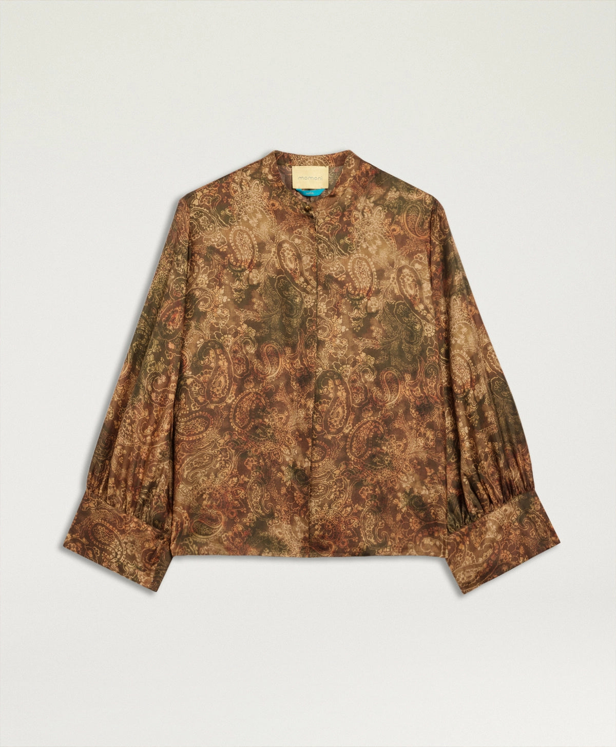 Momonì Lucy Printed Pure Silk Twill Shirt - Military Sand, view 7