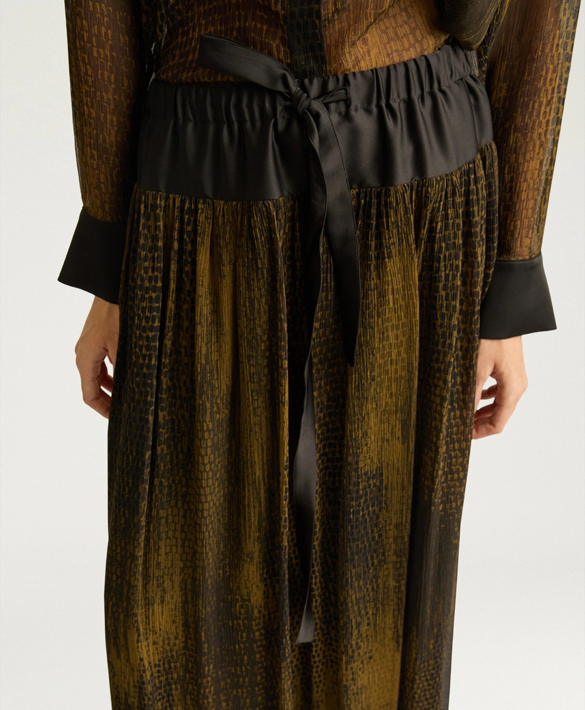 Momonì Liosa Long Bis Printed Silk Skirt - Bicolor Military, view 2