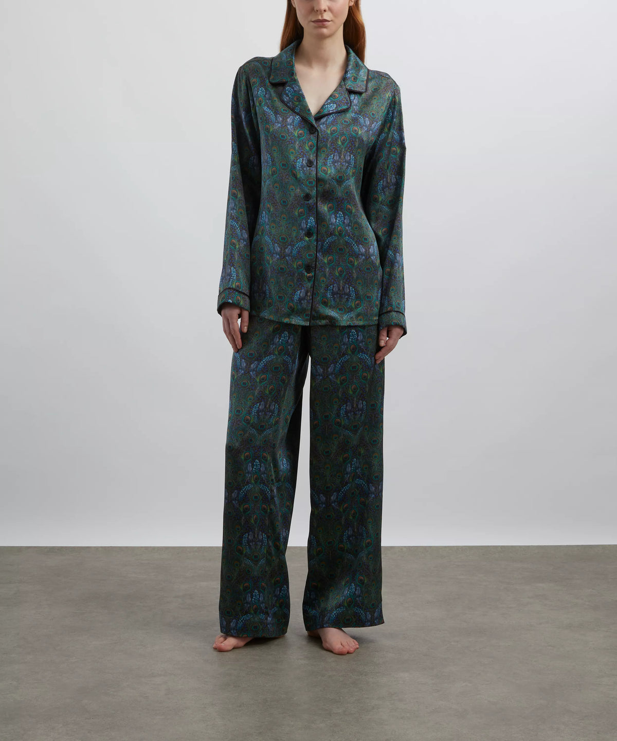 Liberty London Relaxed Silk-Satin Pyjama Set - Peacock Manor