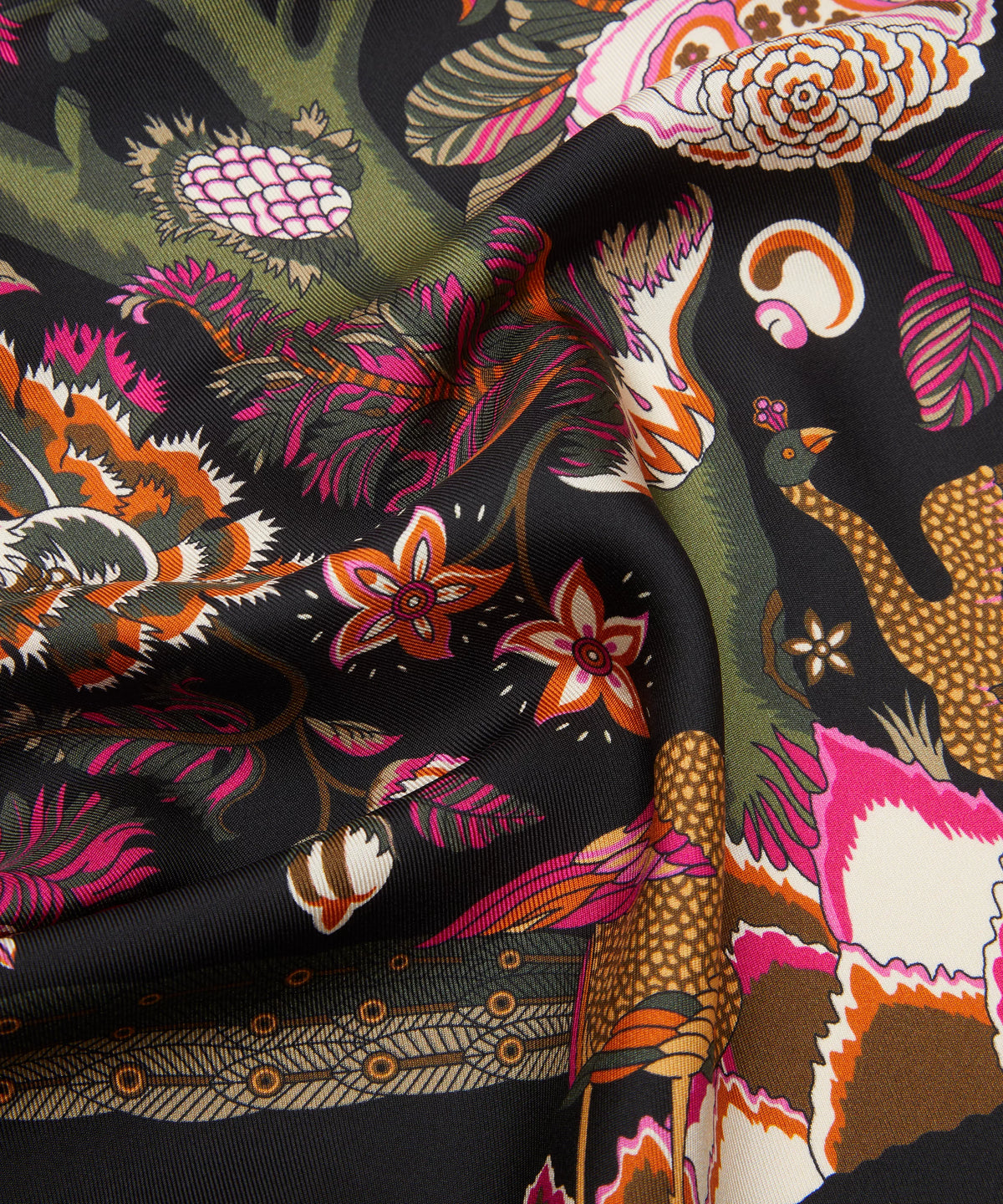 Liberty London Tropical Tree of Life Silk Scarf 90 - Black, view 5