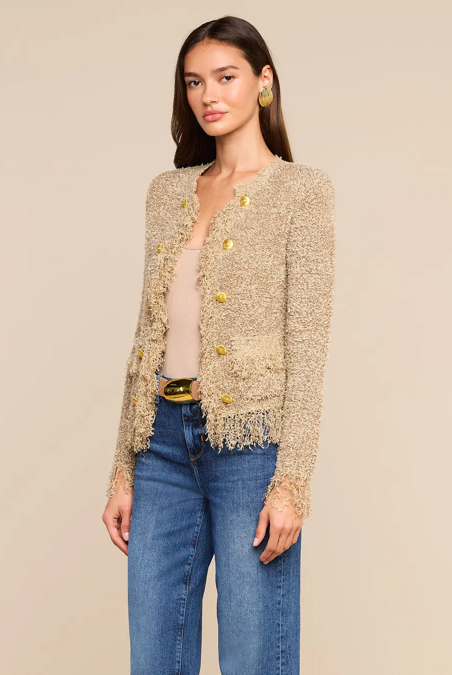 Mireille Fringe Cardigan - Natural by L'agence — alternate view