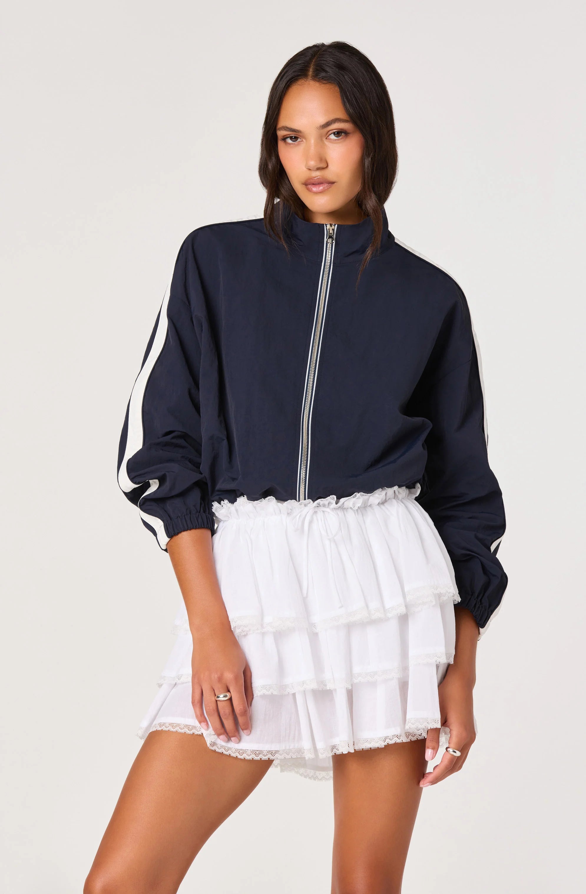 Teo Contrast Stripe Track Jacket - Navy by ASTR the Label — view 3