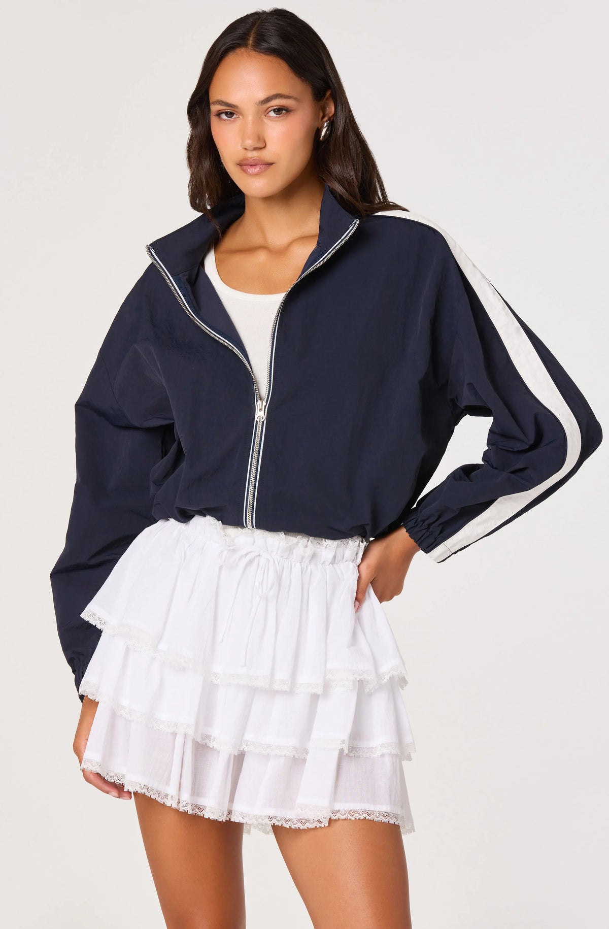 Teo Contrast Stripe Track Jacket - Navy by ASTR the Label | 25 South Boutiques