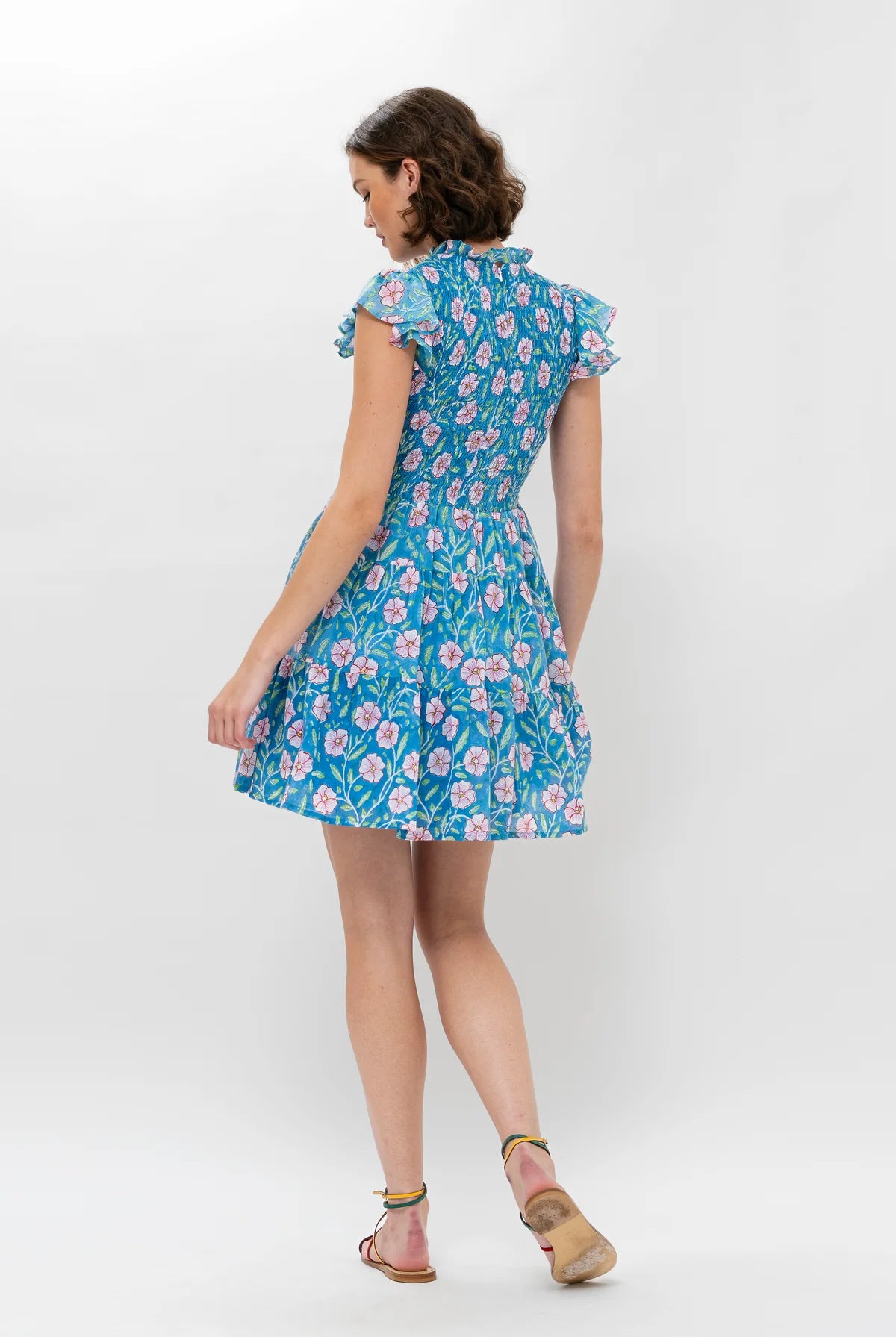 Smocked Flirty Short Dress - Amalfi Blue by Oliphant — alternate view