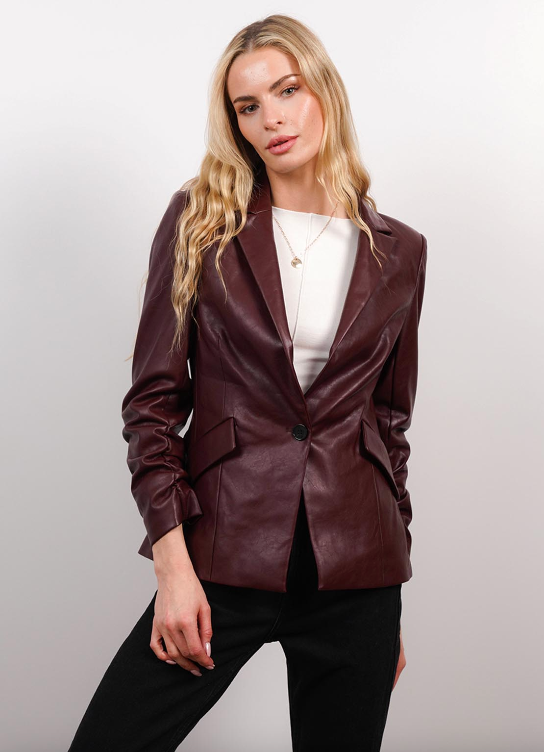 Wednesday Vegan Scrunch Blazer - Oxblood by Central Park West | 25 South Boutiques