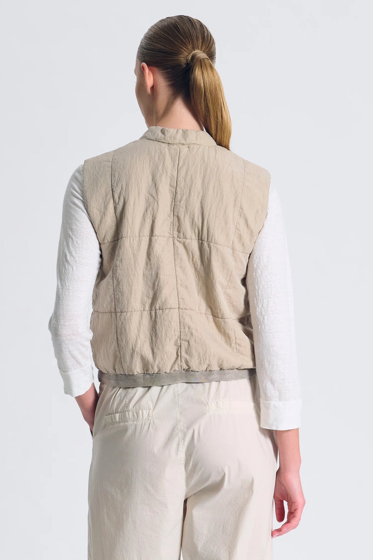 Regular Fit Padded Silk Vest - Sand by Transit Par-Such — view 4