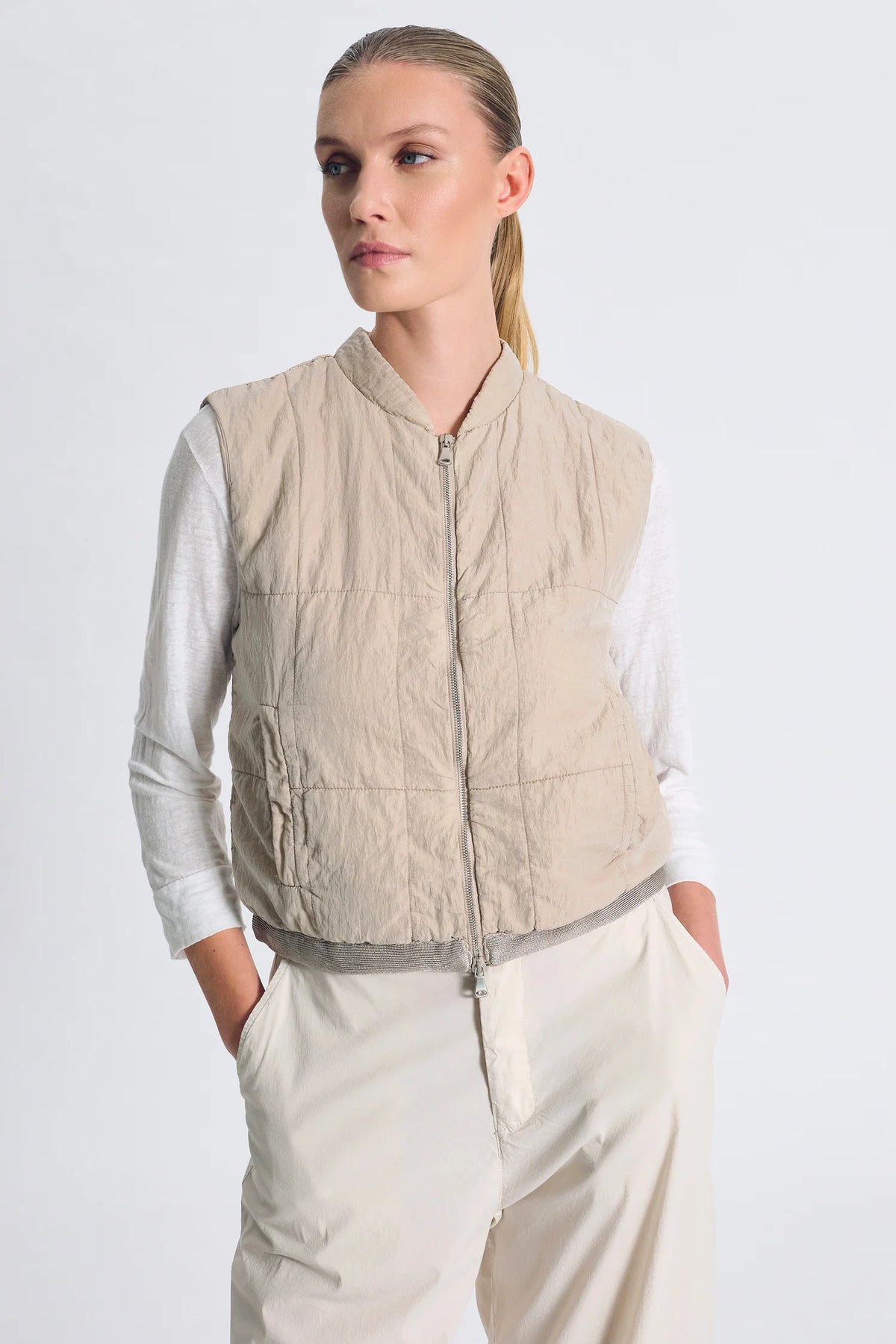 Regular Fit Padded Silk Vest - Sand by Transit Par-Such | 25 South Boutiques