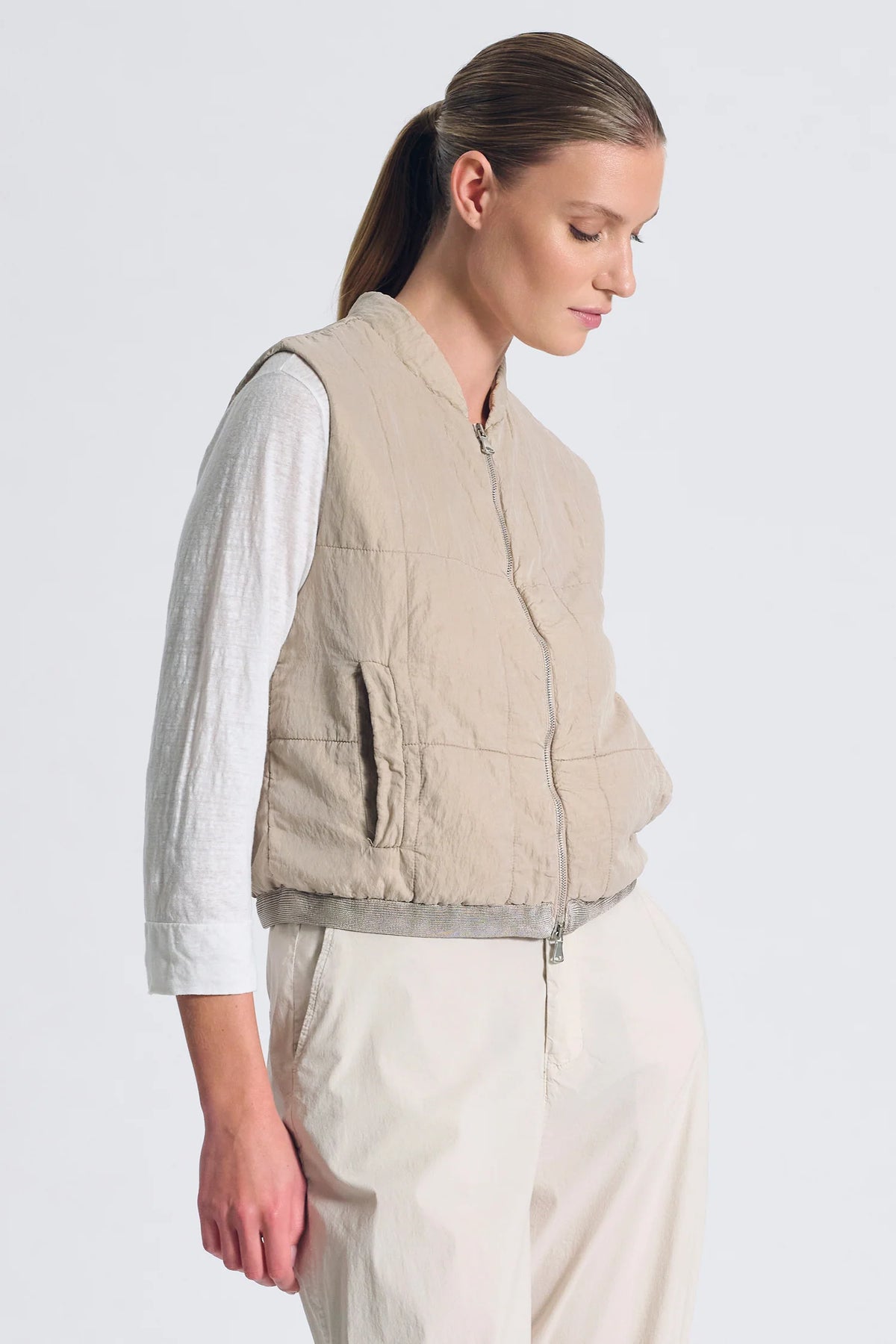 Regular Fit Padded Silk Vest - Sand by Transit Par-Such — view 3