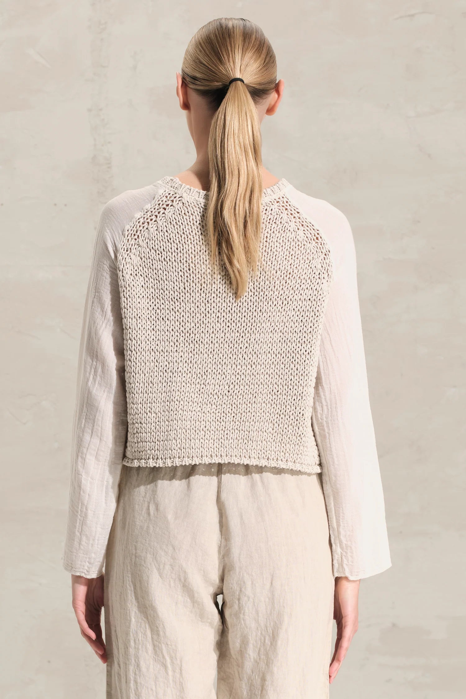 Cotton Ribbon Knit Muslin Sleeve Sweater - Sand by Transit Par-Such — view 4