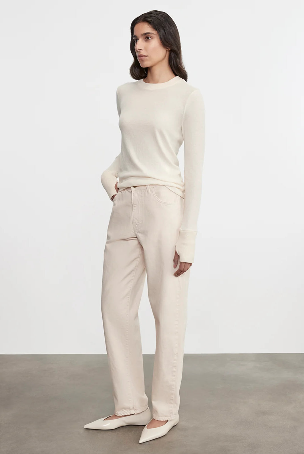 Cashmere Easy Cuffed Crew - Natural by Enza Costa — view 3