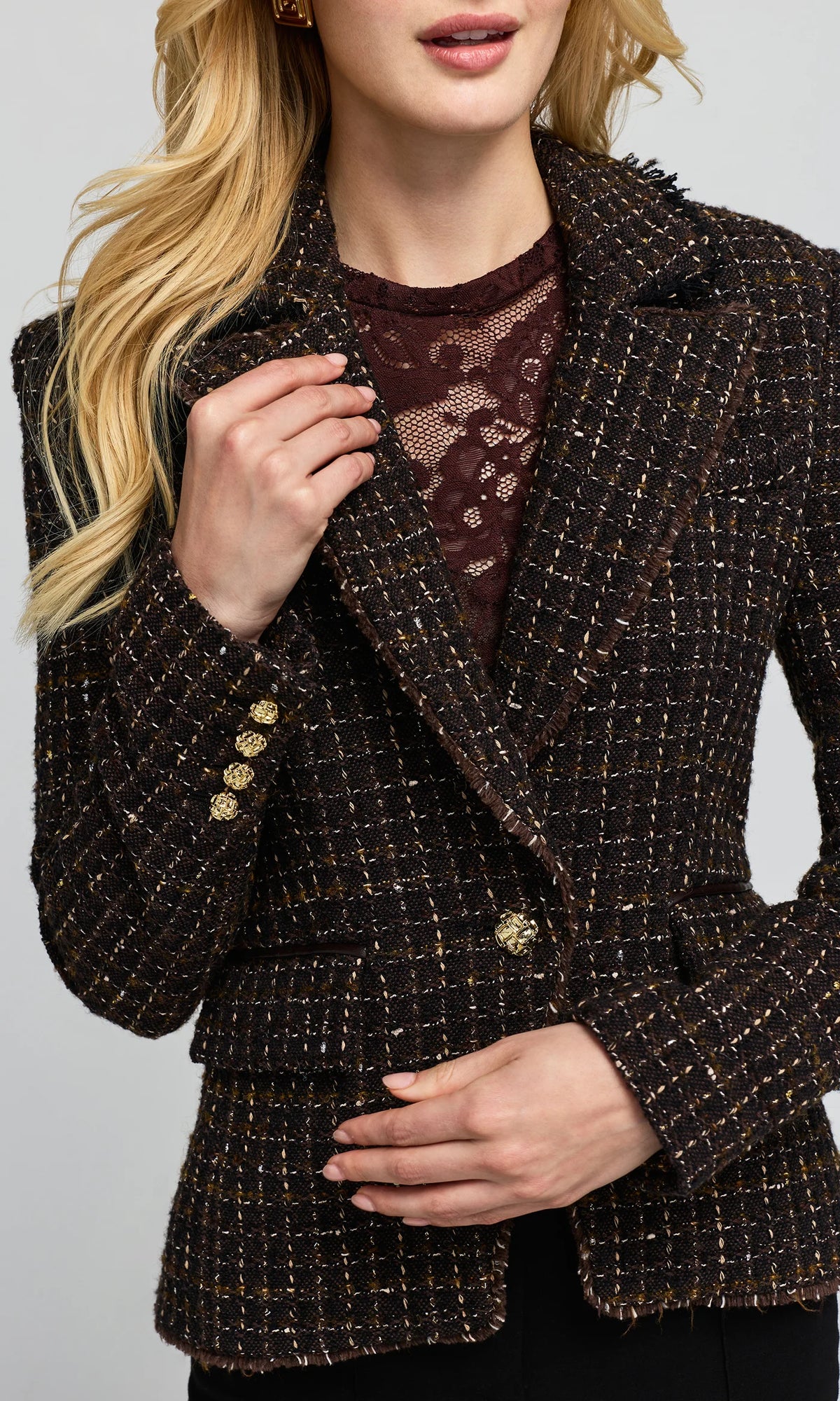 Generation Love Skylar Tweed Blazer - Brown Multi, view 2