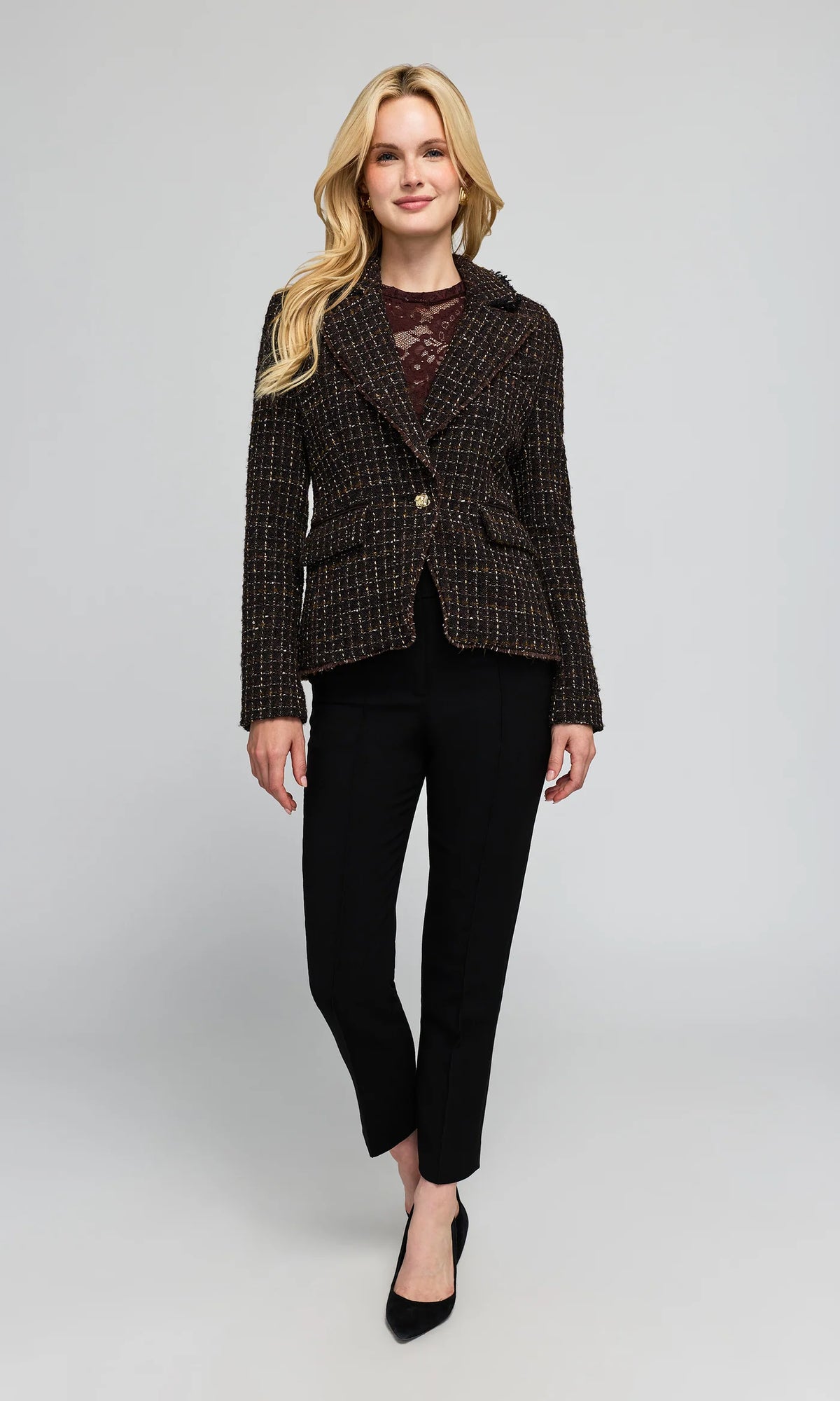 Generation Love Skylar Tweed Blazer - Brown Multi, view 5