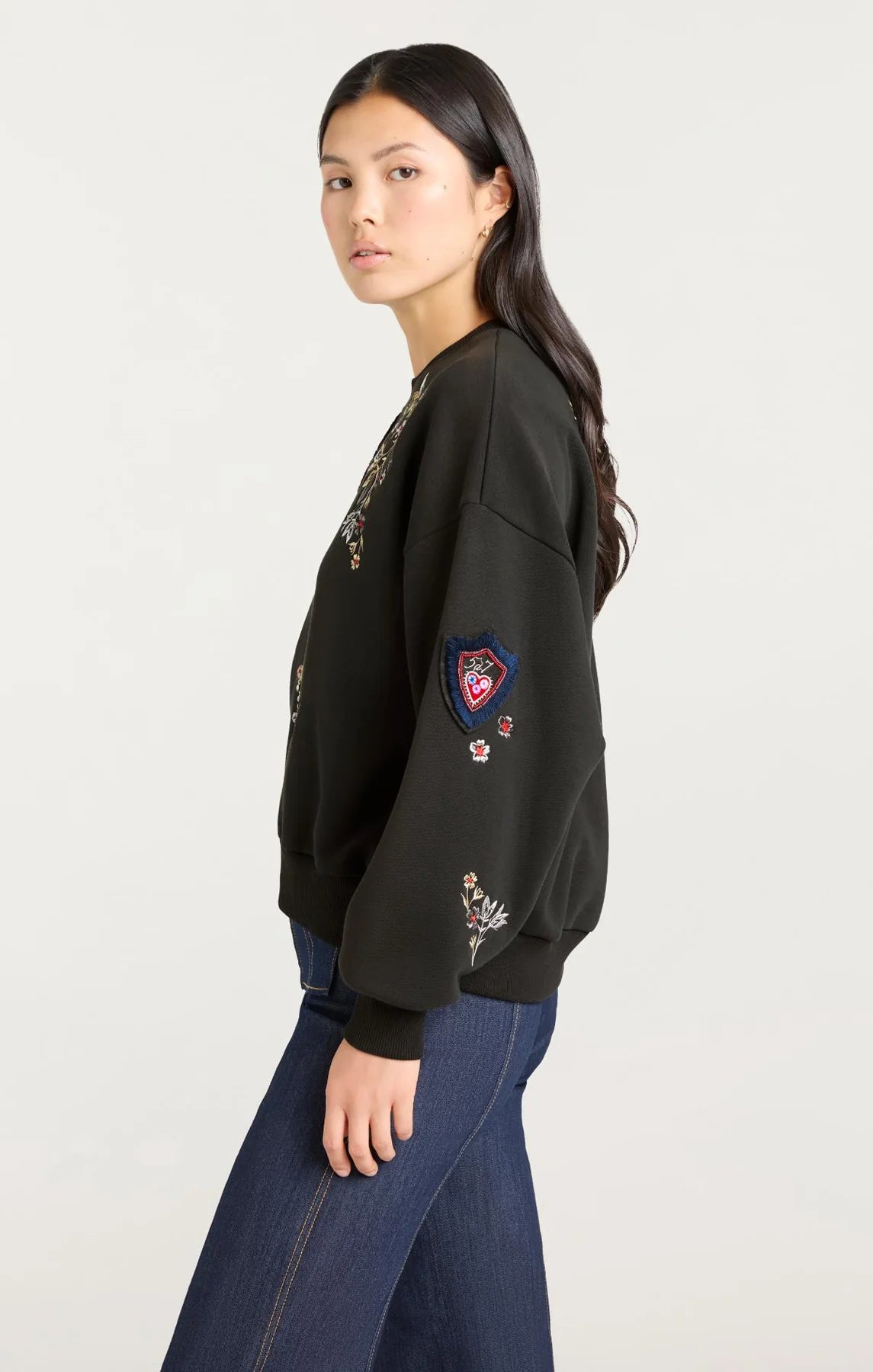 Heritage Patch Brandy Pullover - Black Multi by Cinq A Sept — view 3