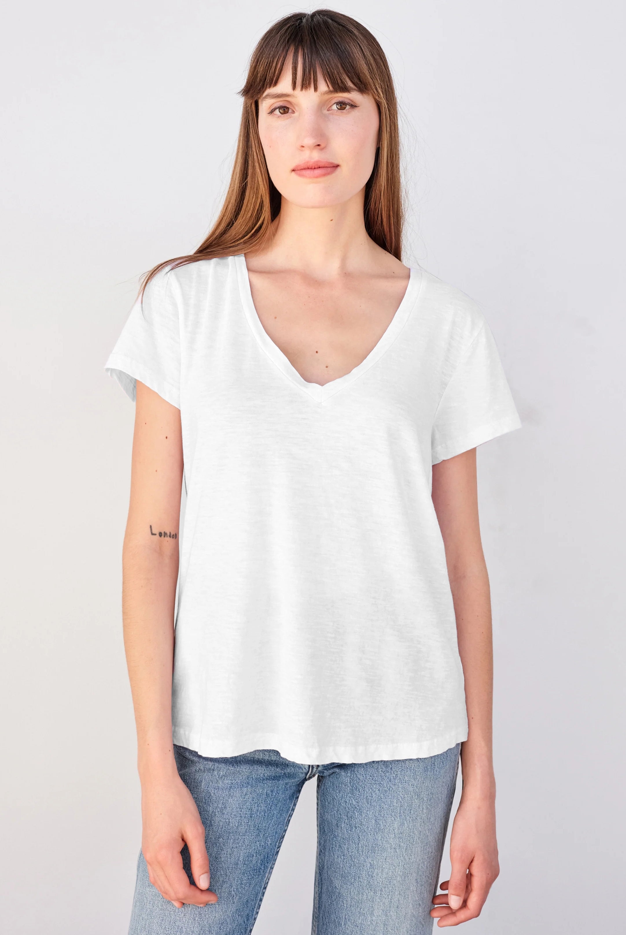 V Neck Tee - White by Sundry | 25 South Boutiques