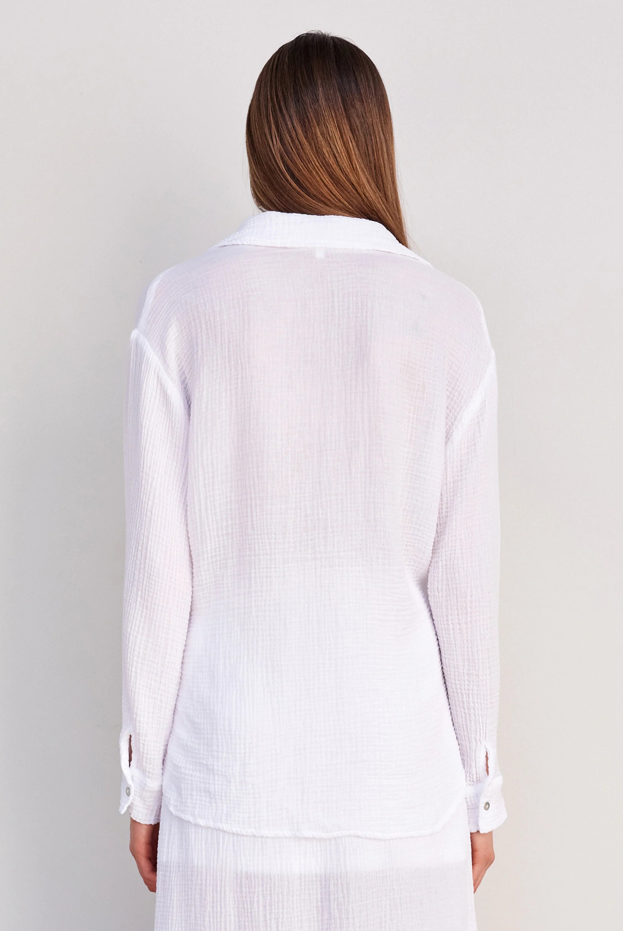 Long Sleeve Gauze Button Down - White by Sundry — view 3
