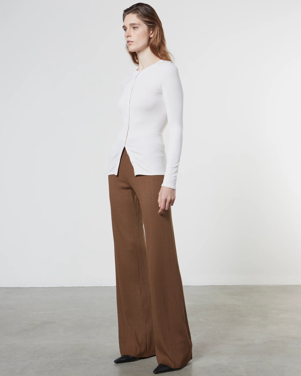 Silk Knit Fitted Cardigan - Chalk by Enza Costa — view 3