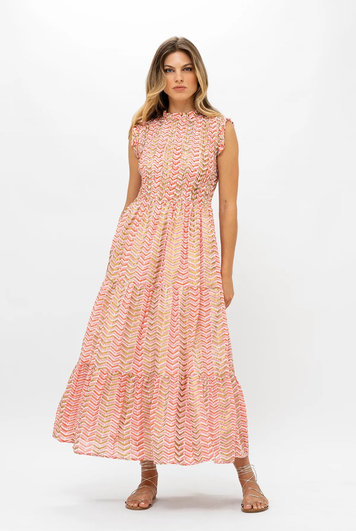 Sleeveless Smocked Maxi Dress - Sonoma Orange by Oliphant — view 4