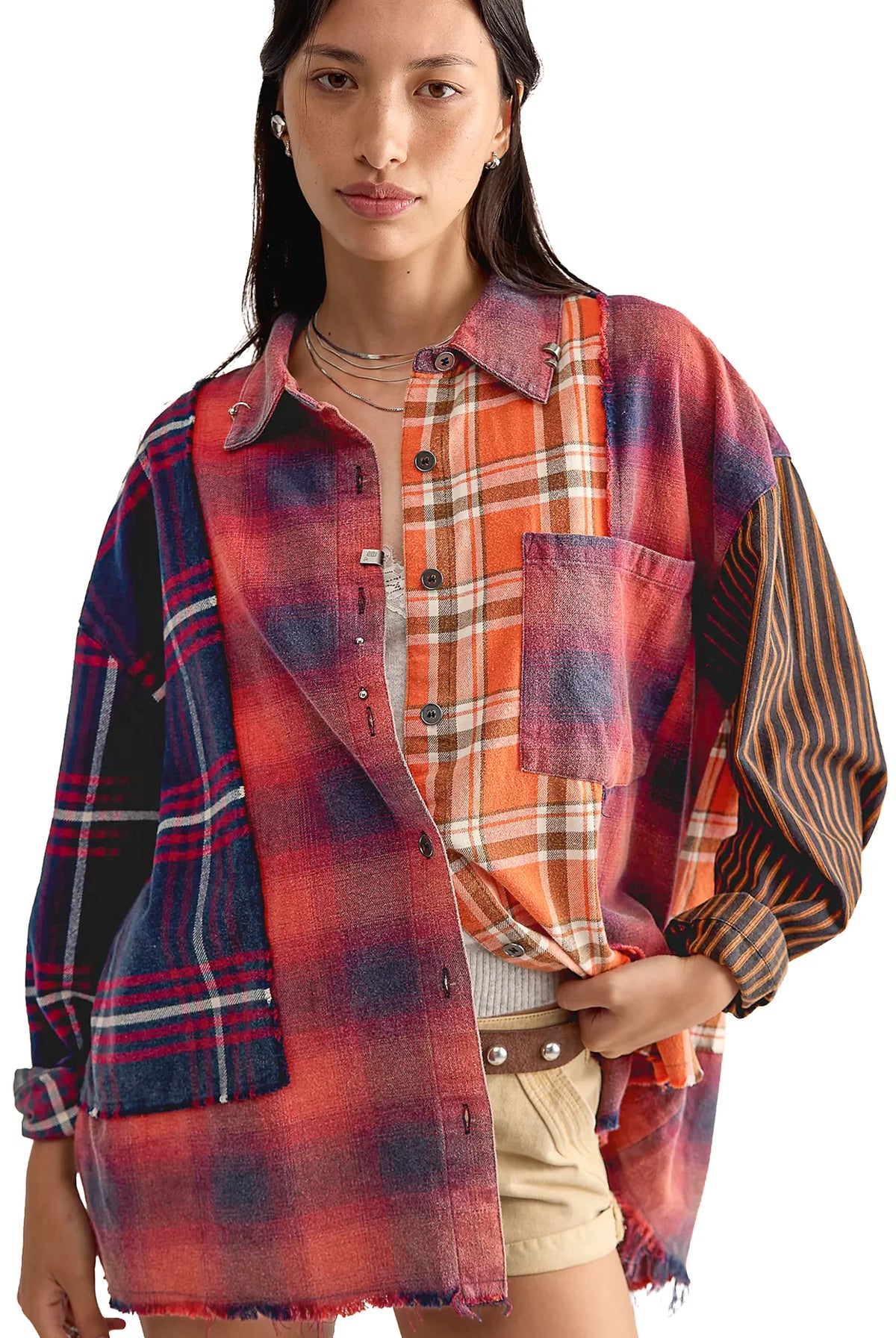 Reworked Pierced Flannel Shirt - Orange by The Tales — view 8