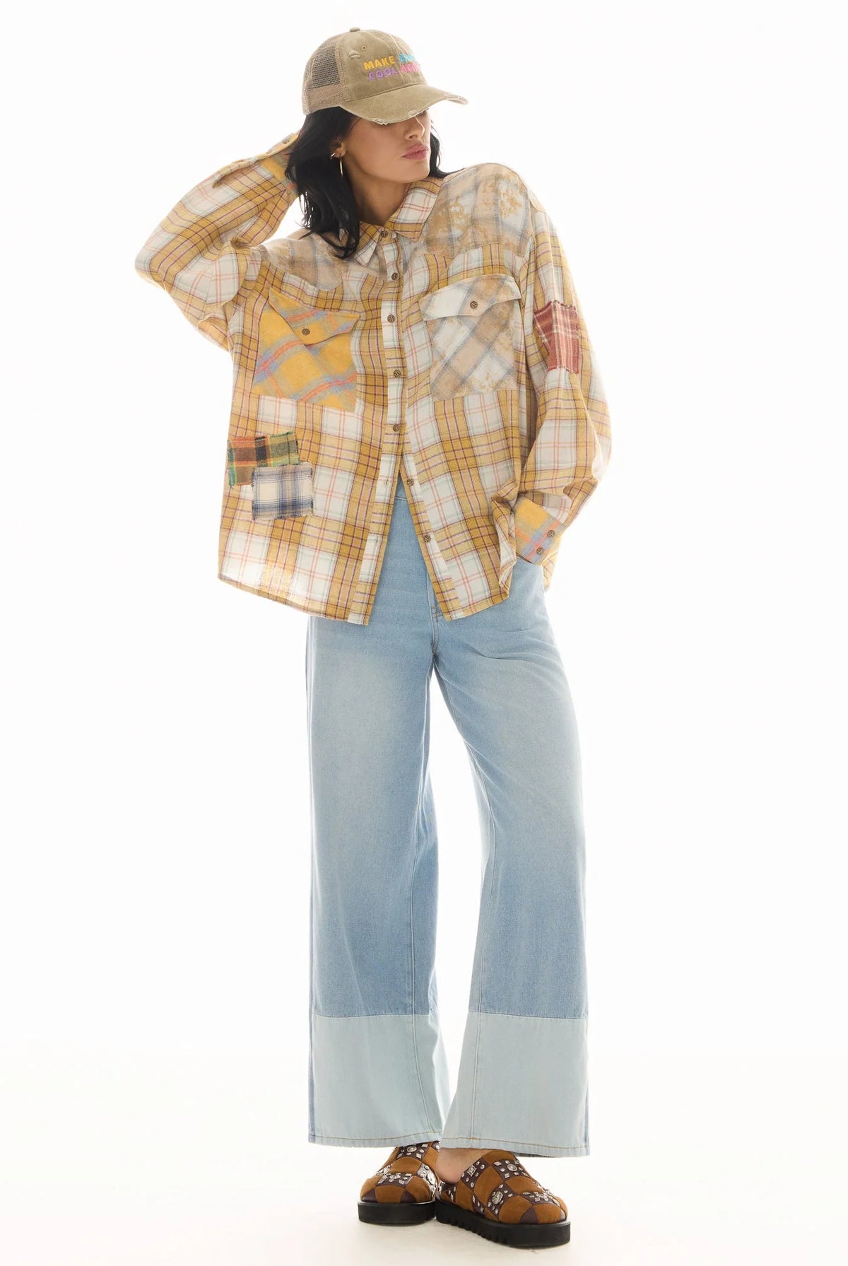 Patched Up Flannel Western Shirt - Yellow by The Tales — alternate view