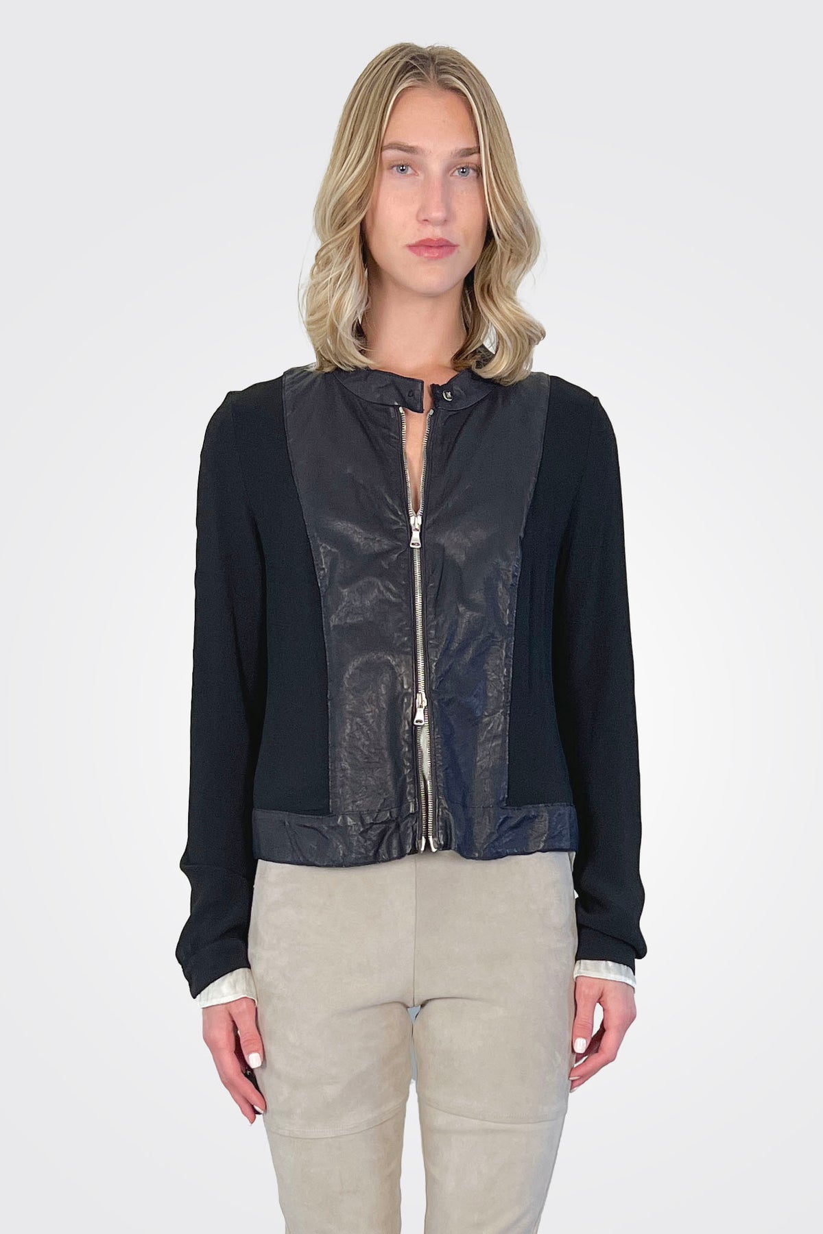 Leather Mix Media Jacket - Black by Transit Par-Such — view 3