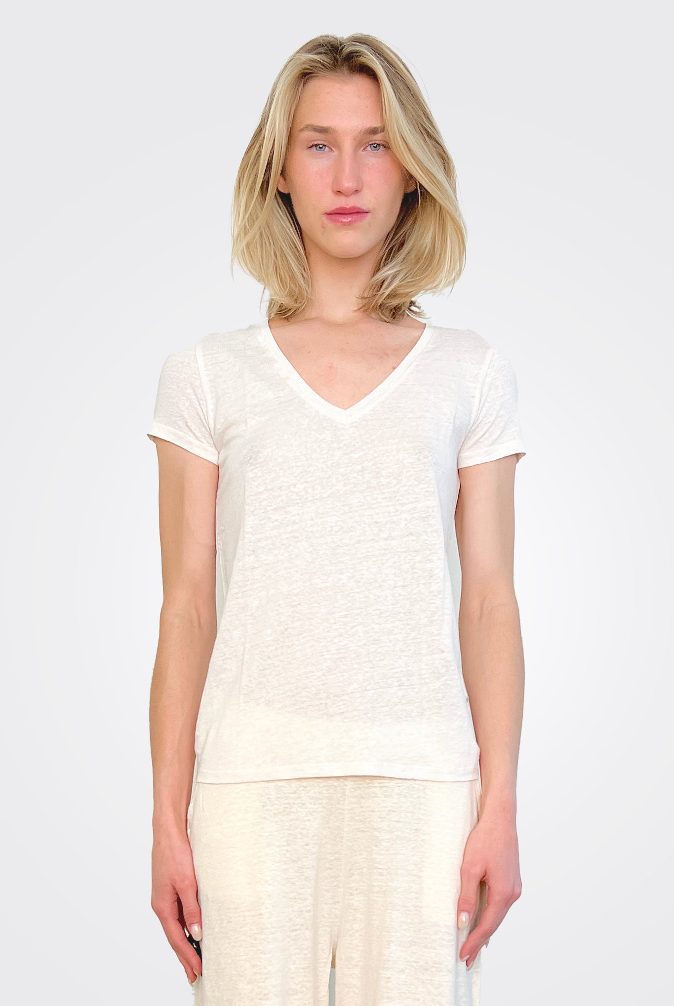 V Neck Tee - Cream by Majestic | 25 South Boutiques