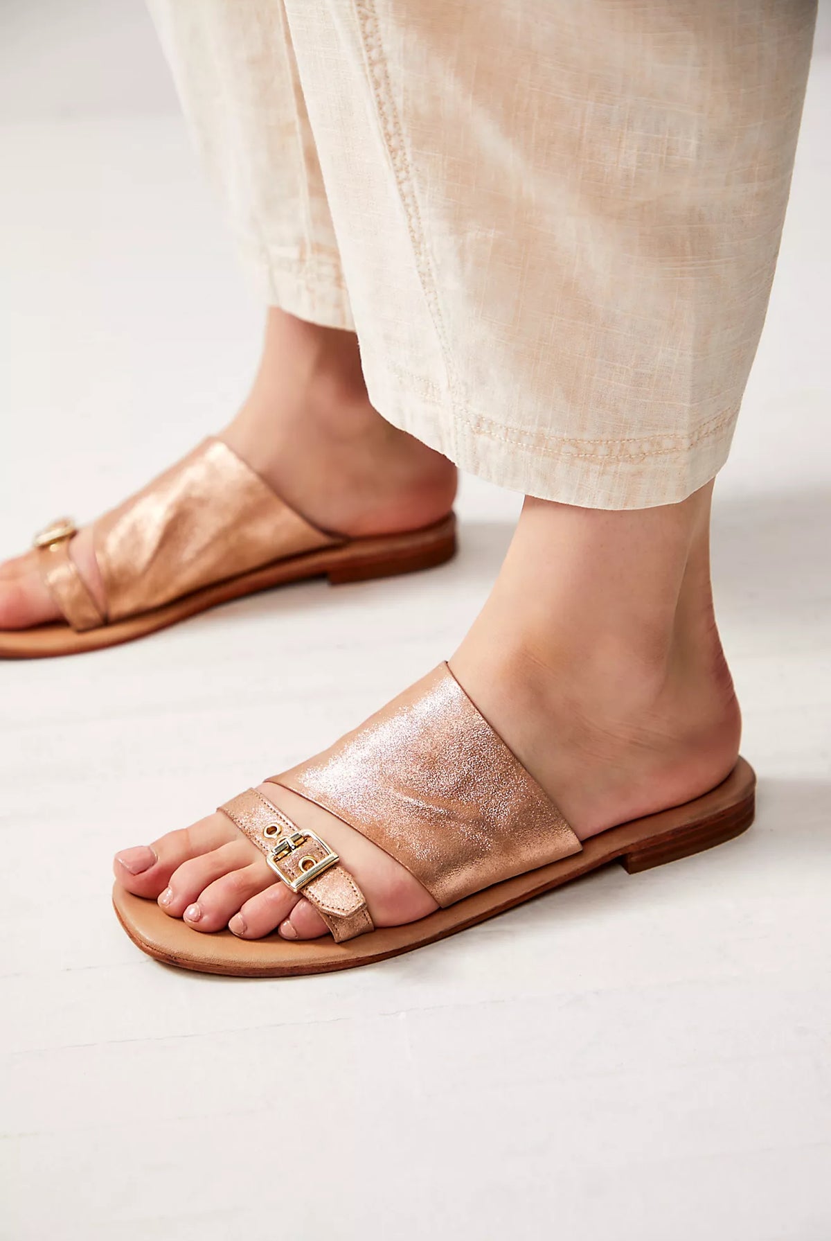 Mila Minimal Flat Sandals - Rose Gold by Free People — view 3