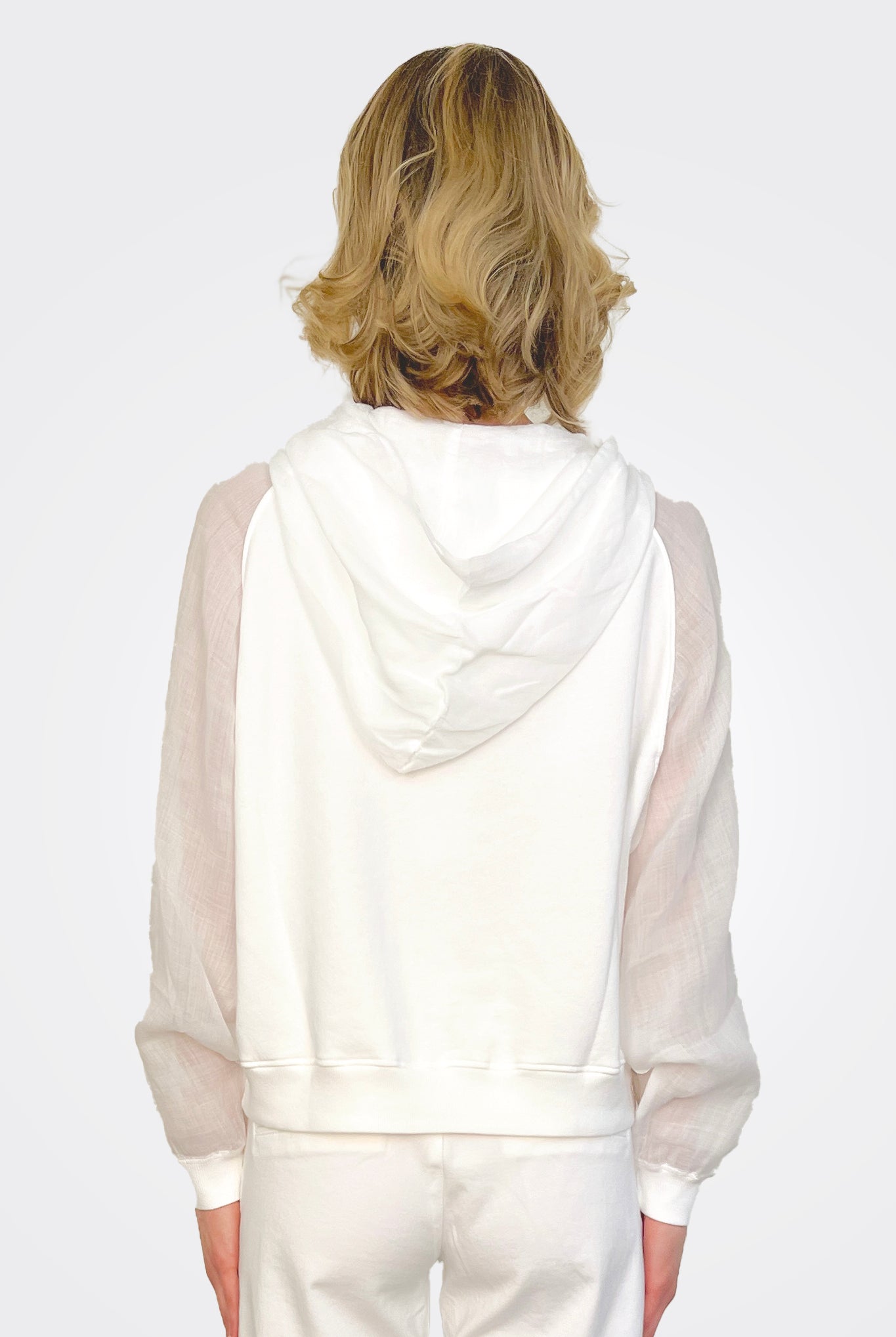 Zip Hooded Sweatshirt - White by European Culture — view 4