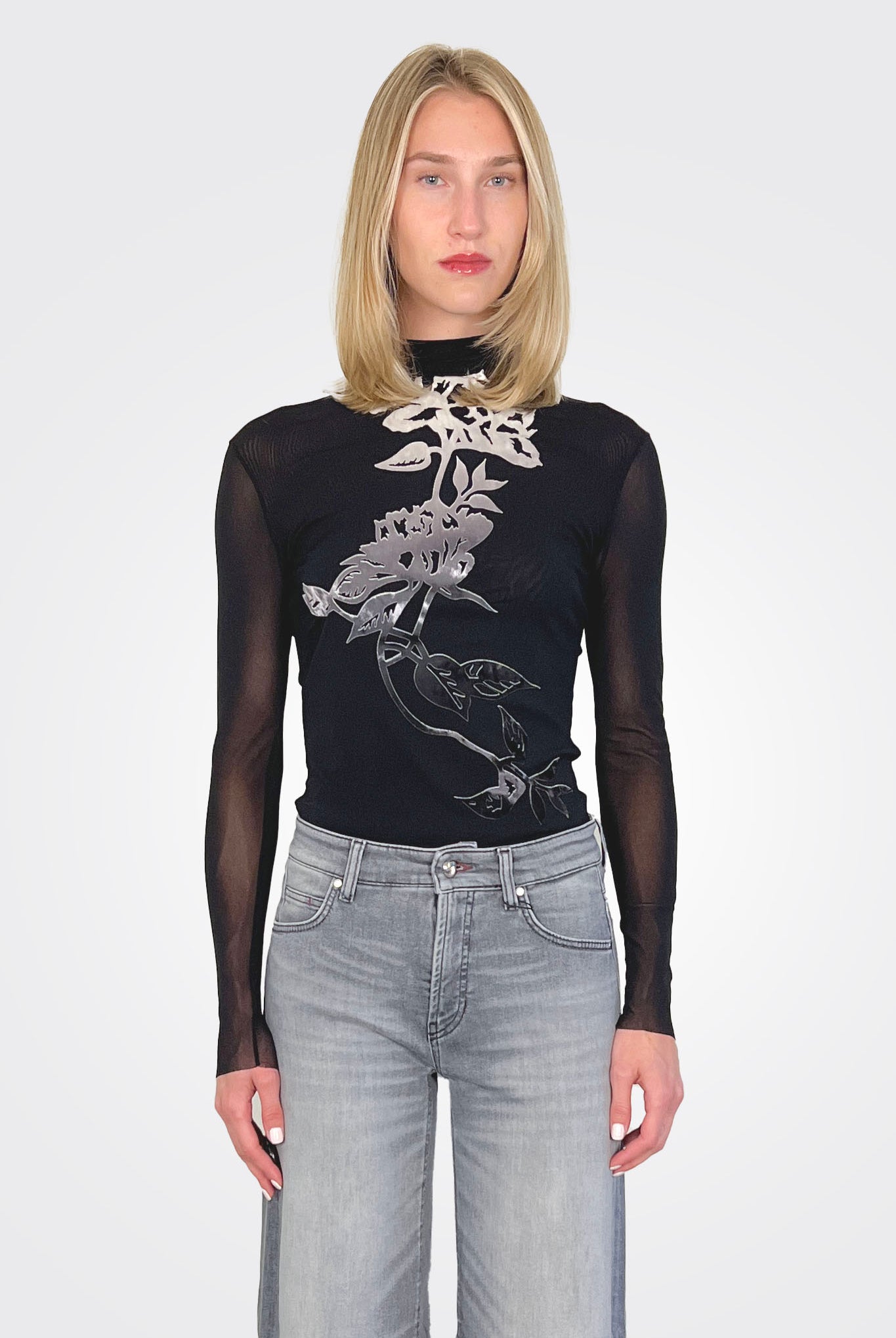 Tulle Floral Turtleneck - Nero by D. Exterior | 25 South Boutiques