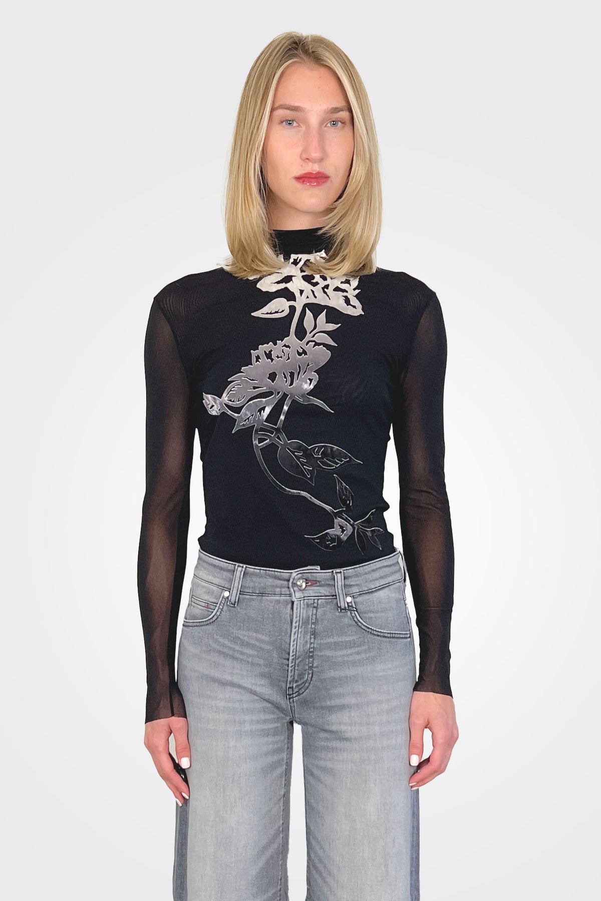 Tulle Floral Turtleneck - Nero by D. Exterior | 25 South Boutiques