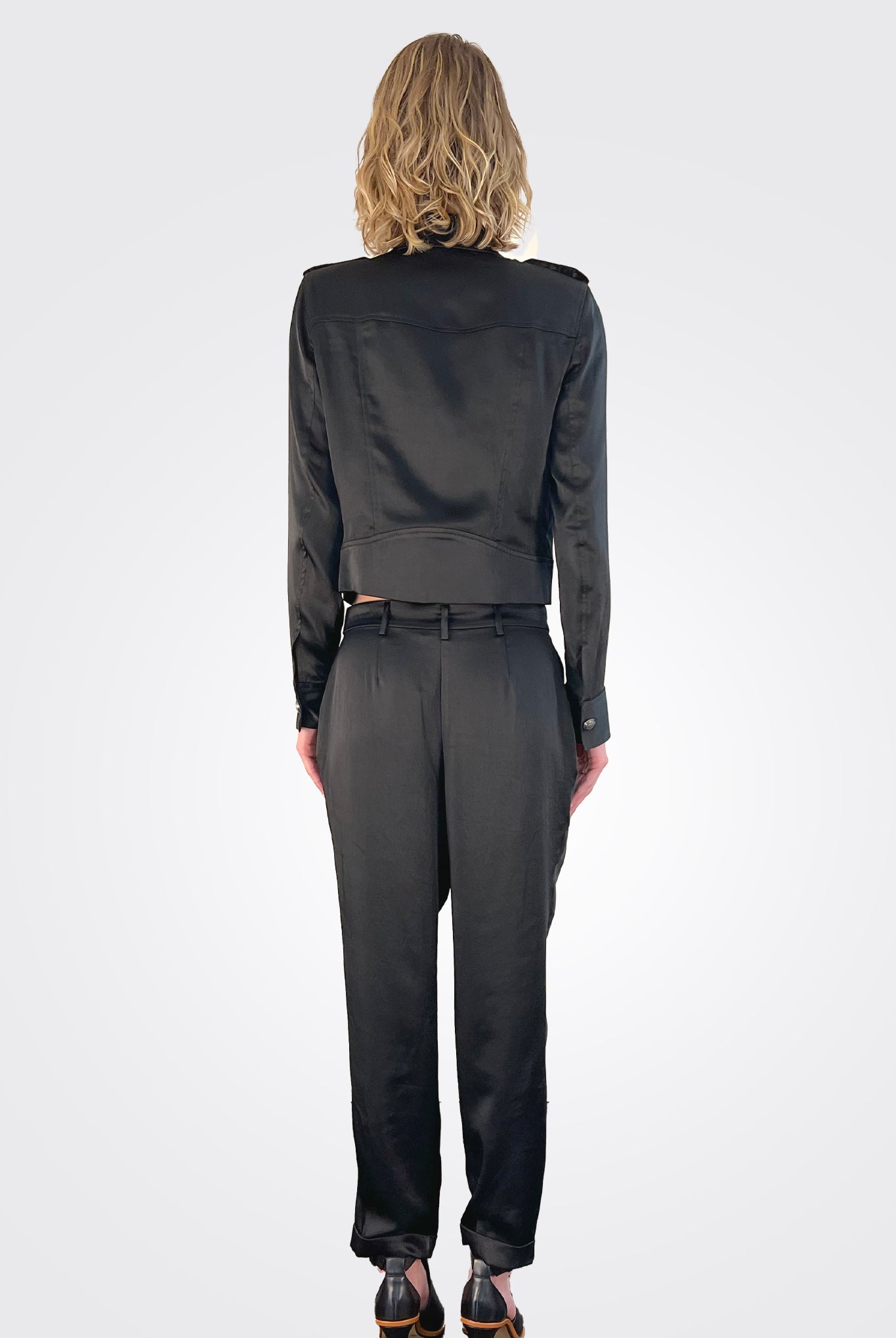 Madelyn Cuffed Crop Satin Pants - Black by Ramy Brook — view 3