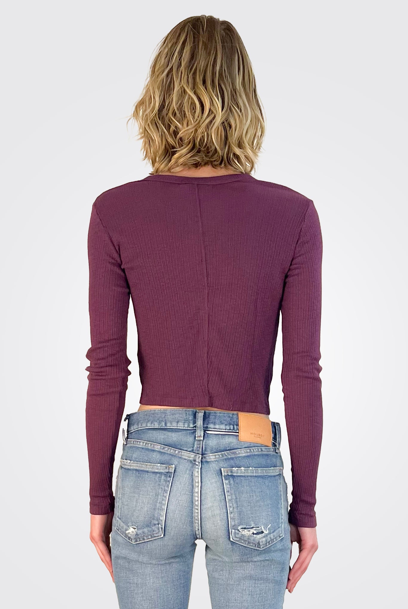 Lyla Ribbed Cardigan - Plum by Michael Stars — alternate view