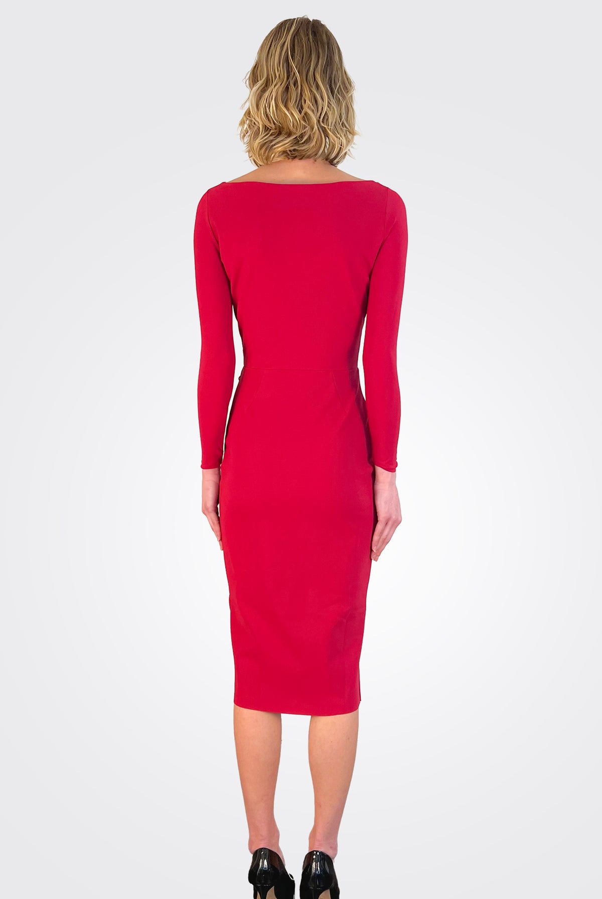 Elma Long Sleeve Faux Wrap Cocktail Dress - Garnet by Chiara Boni — view 3