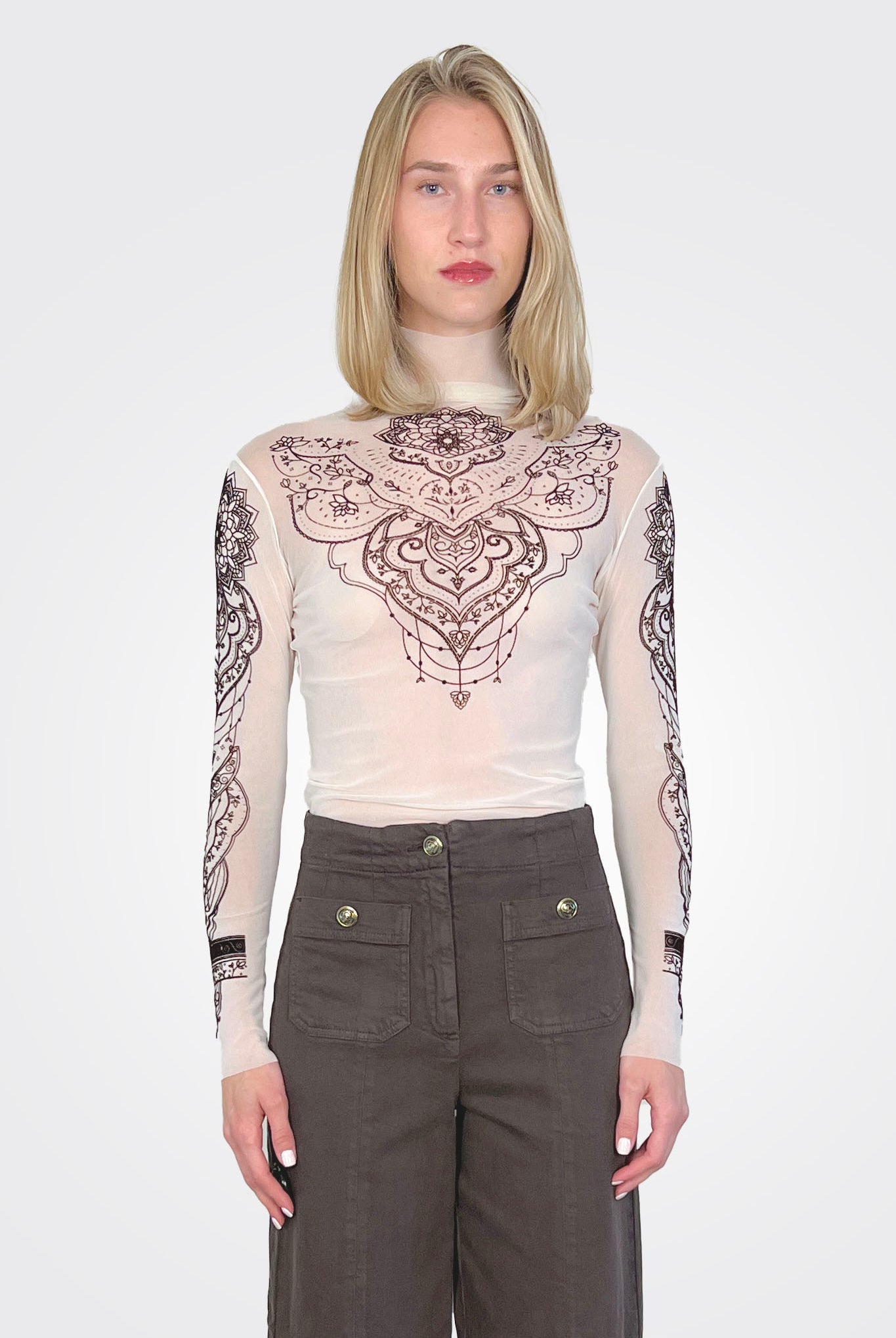 Tulle Tatto Flock Turtleneck - Latte by D. Exterior | 25 South Boutiques