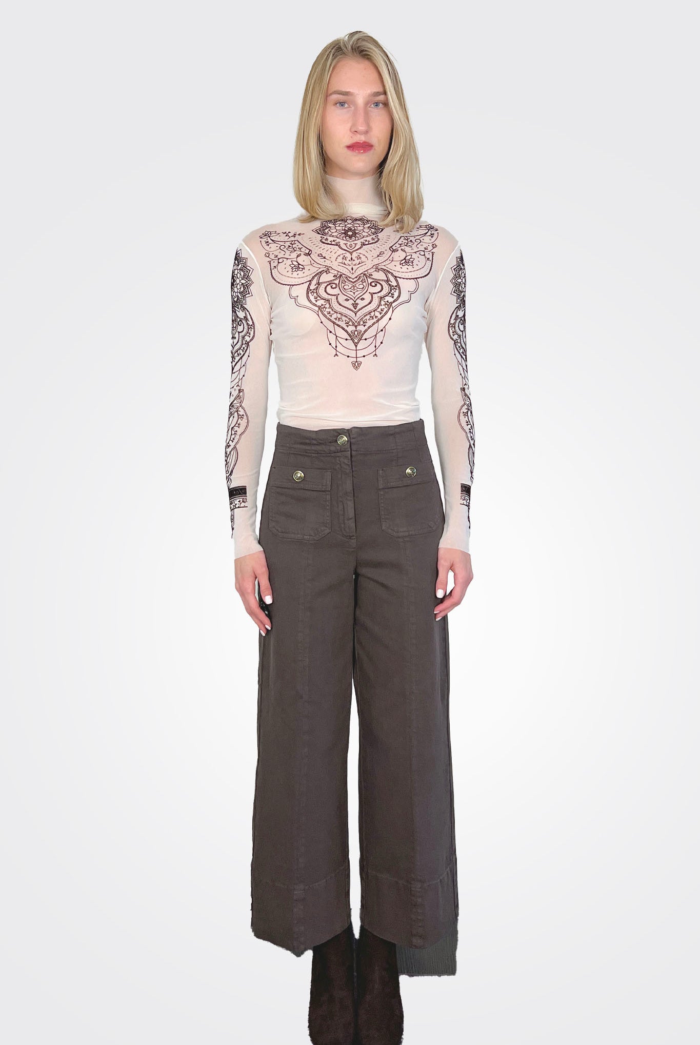 Tulle Tatto Flock Turtleneck - Latte by D. Exterior — alternate view