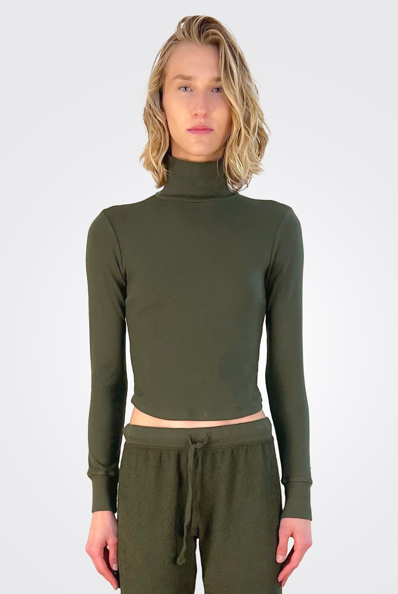 Ronnie Crop Turtleneck Top - Military by LA Made | 25 South Boutiques