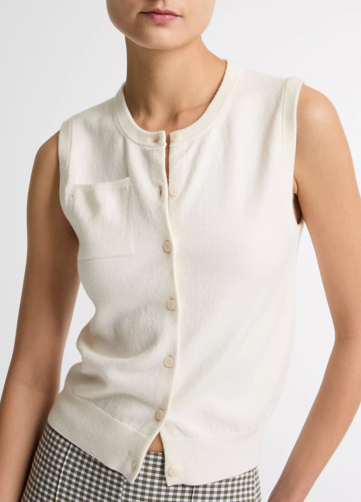 Cotton & Cashmere-Blend Button-Front Shell - Off White by Vince — alternate view