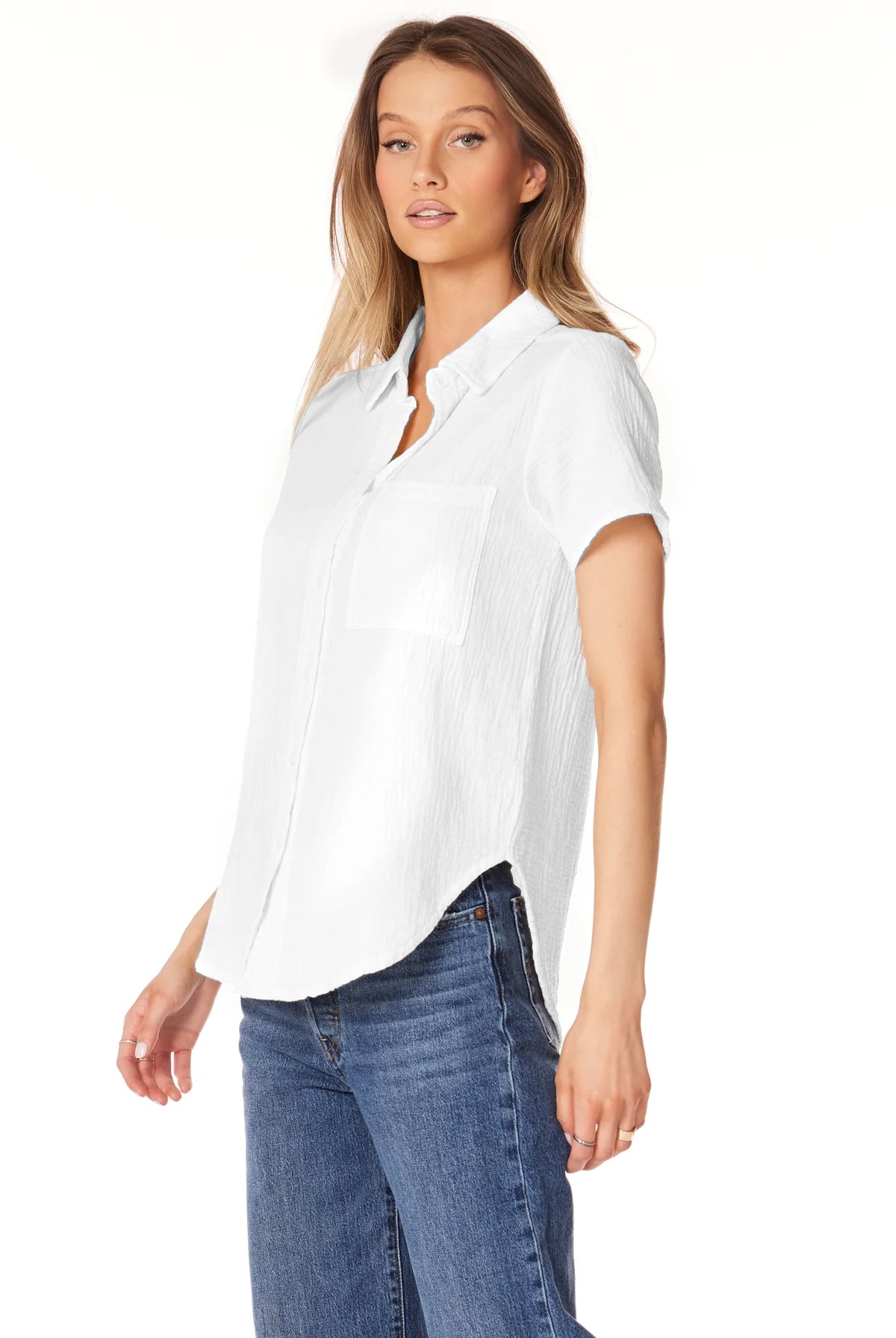 Button Front Collar Shirt - White by Bobi — alternate view