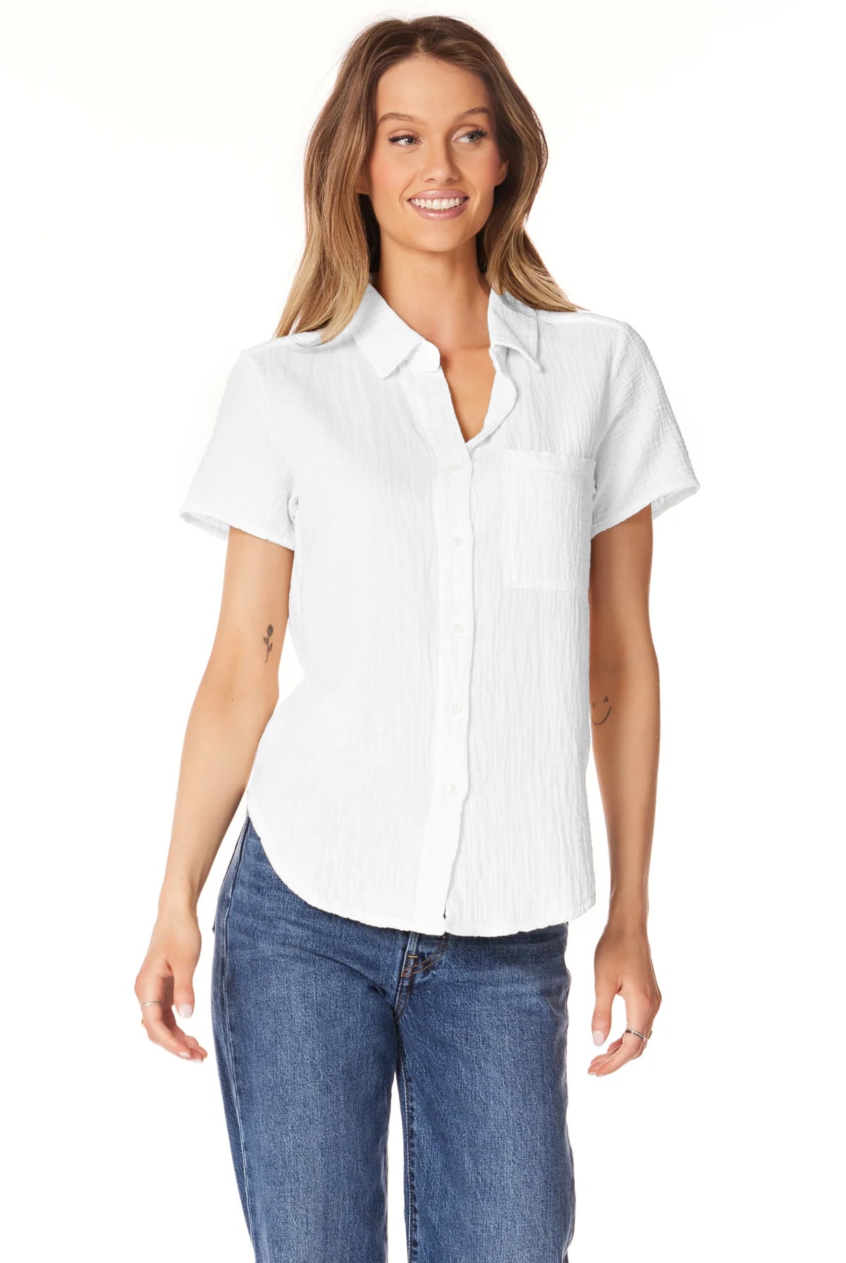 Button Front Collar Shirt - White by Bobi | 25 South Boutiques