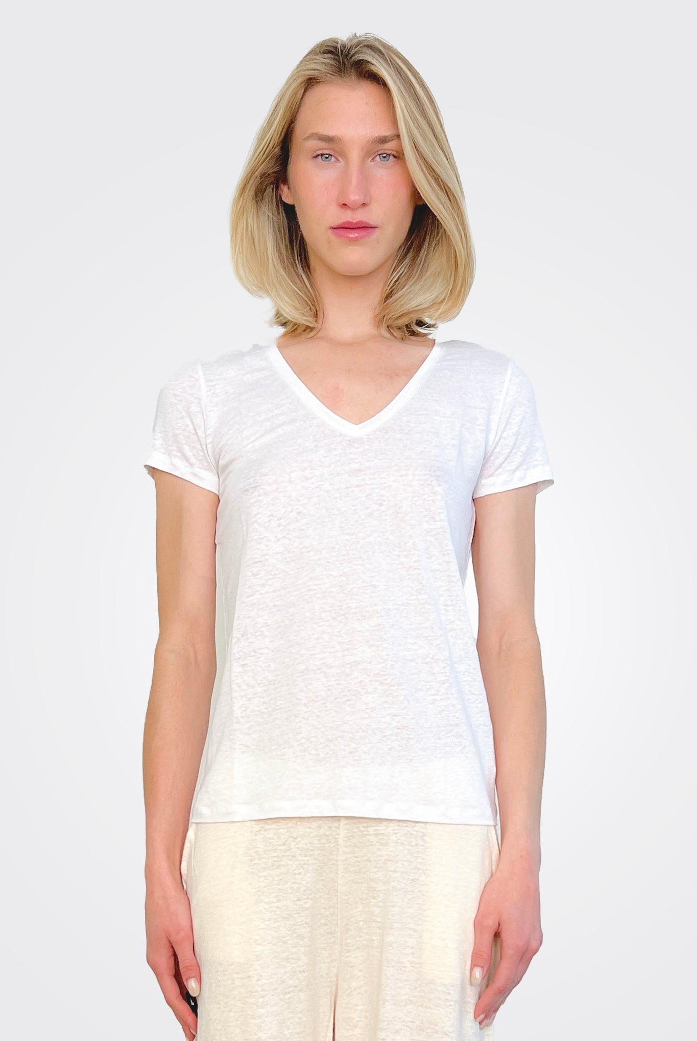 V Neck Tee - White by Majestic | 25 South Boutiques