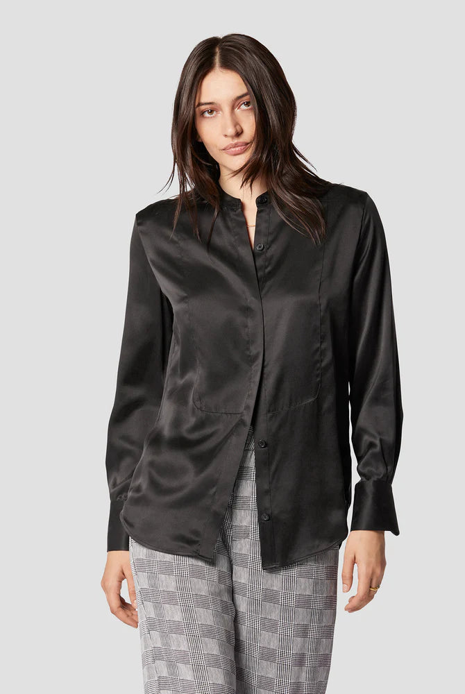Brielle Silk Satin Shirt - True Black by Equipment | 25 South Boutiques