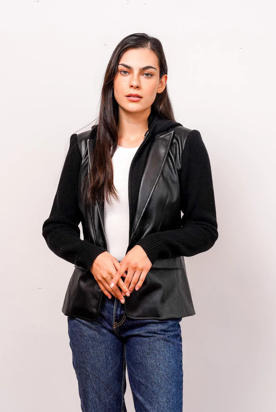 Clio Vegan Leather Dickie Blazer - Black by Central Park West | 25 South Boutiques