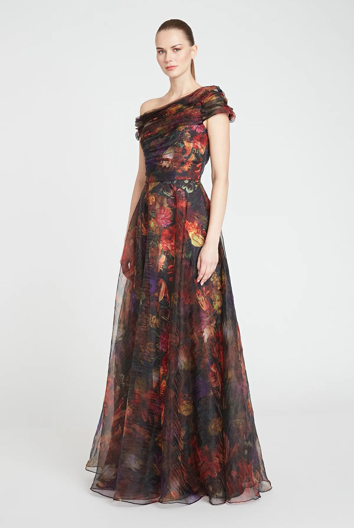Jada Wrap Draped A Line Gown - Danish Botanic by Theia — view 3