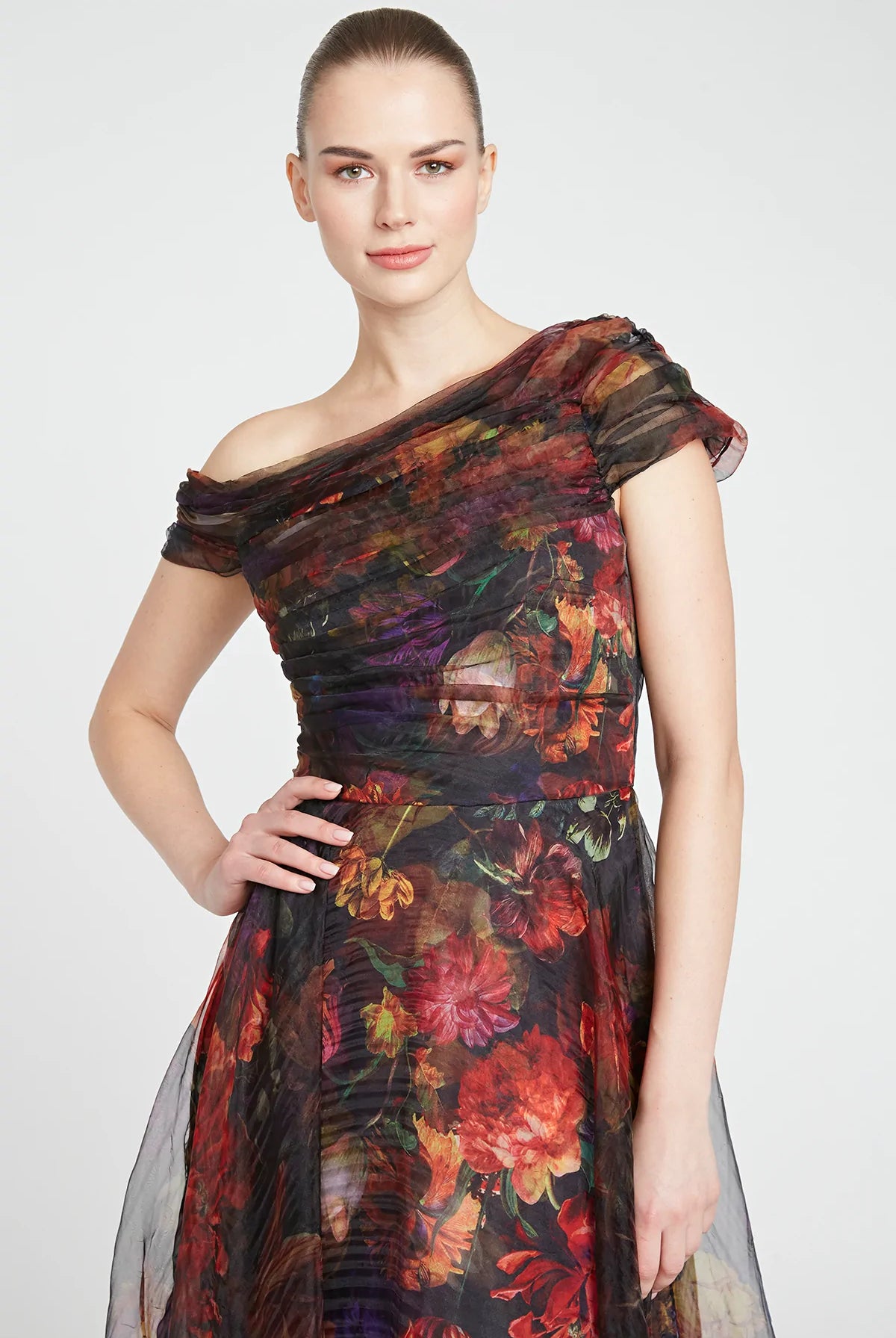 Jada Wrap Draped A Line Gown - Danish Botanic by Theia — view 4